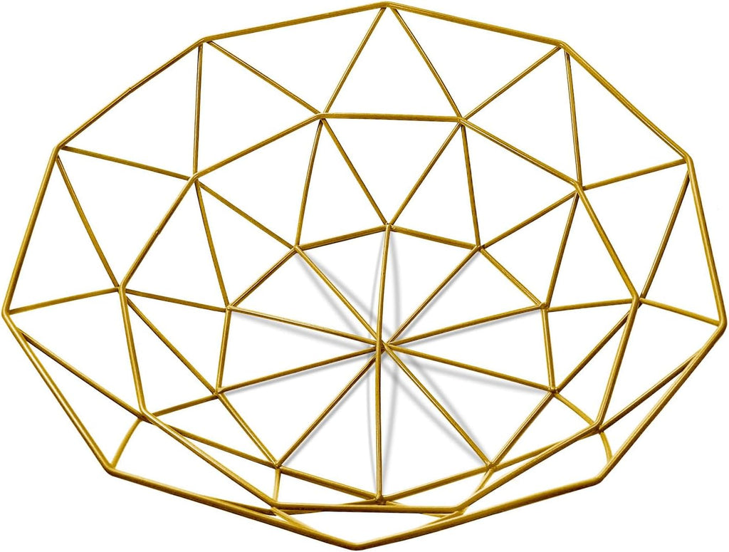 IBWell Geometric Metal Wire Fruit Bowl, Iron Arts Fruit Storage Baskets (Gold, Normal)