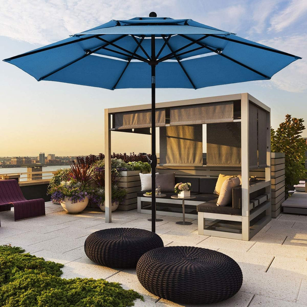 Tangkula 10 Ft 3 Tier Patio Umbrella, Outdoor Aluminum Double Vented Tilt Umbrella with Crank, for Market, Backyard, Poolside, Garden (Blue)
