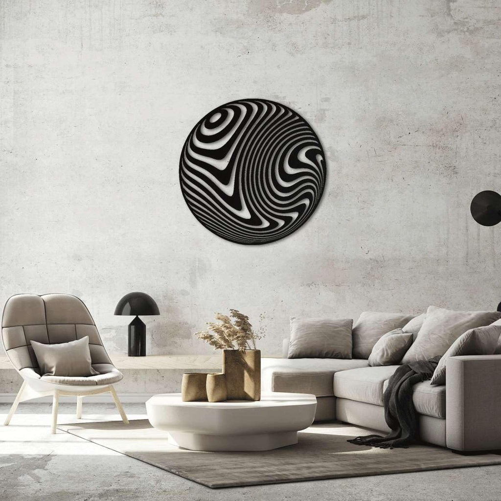 Abstract Optical Illusion Sphere Metal Wall Art Metal Outdoor Decor Metal Signs Modern Minimalist Aesthetic Wall Decor Stunning Geometric Home Decoration for Living Room Office Bedroom (Black,16inch)
