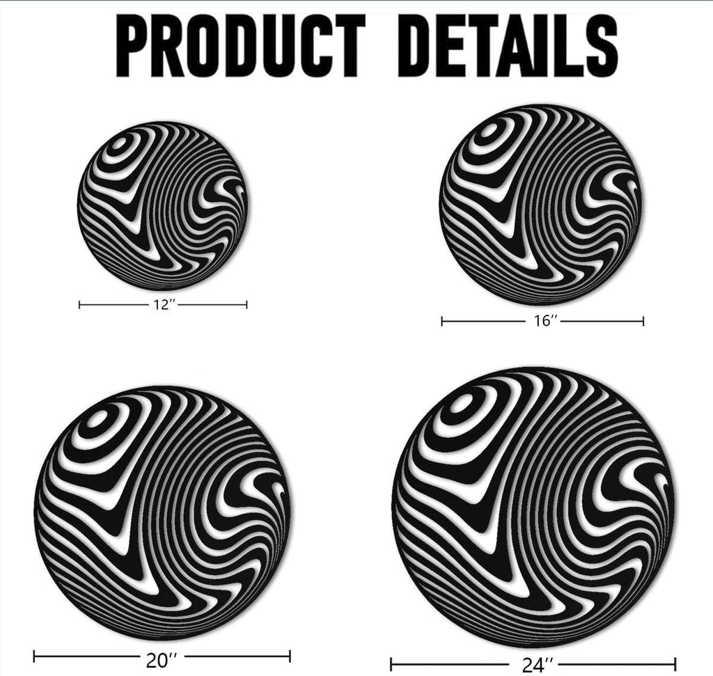 Abstract Optical Illusion Sphere Metal Wall Art Metal Outdoor Decor Metal Signs Modern Minimalist Aesthetic Wall Decor Stunning Geometric Home Decoration for Living Room Office Bedroom (Black,16inch)