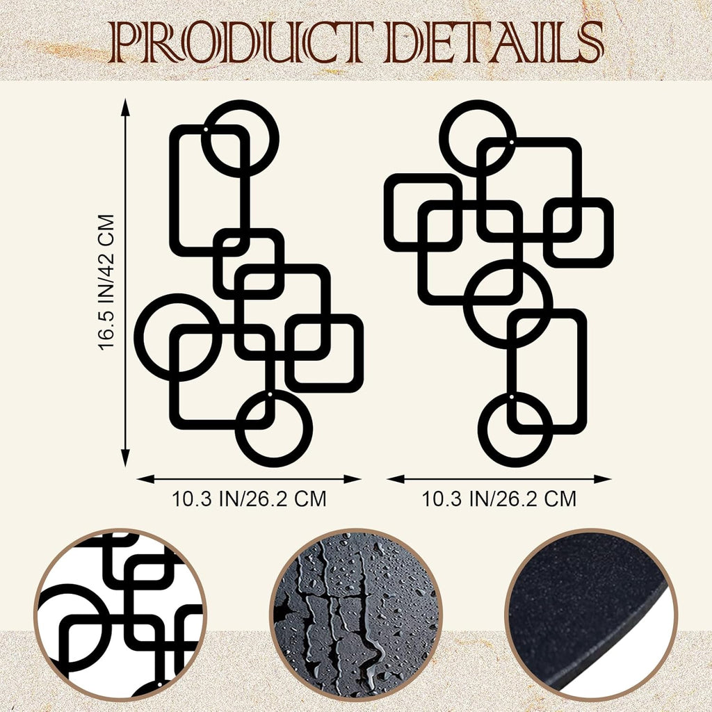 2 Pcs Mid Century Metal Wall Art, 3D Abstract Black