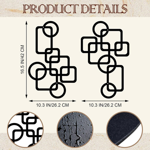 2 Pcs Mid Century Metal Wall Art, 3D Abstract Black