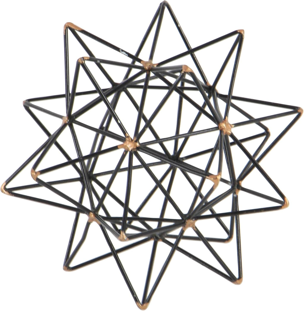 Deco 79 Metal Geometric Decorative Sculpture Home Decor Statue with Gold Accents, Accent Figurine 7" x 7" x 7", Black