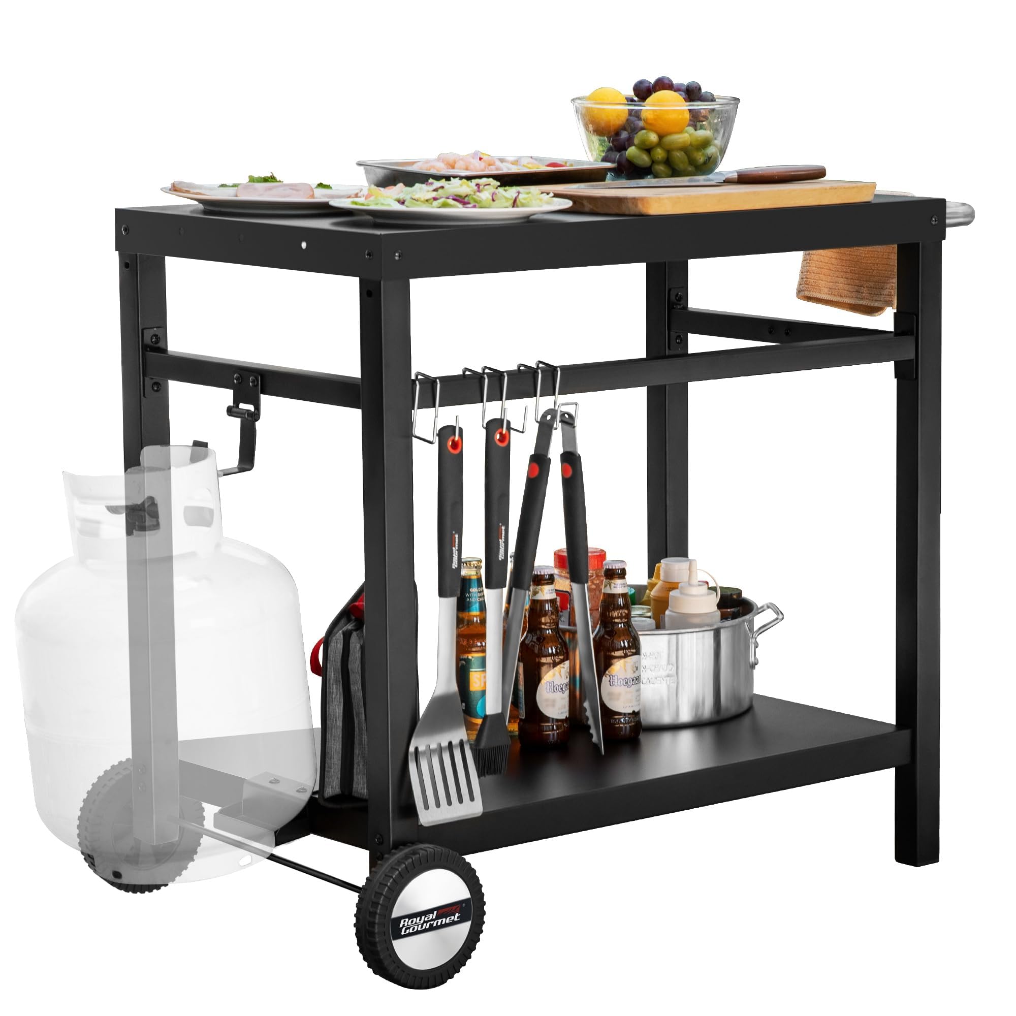Dining Cart Table with Double-Shelf, Stainless Steel Black