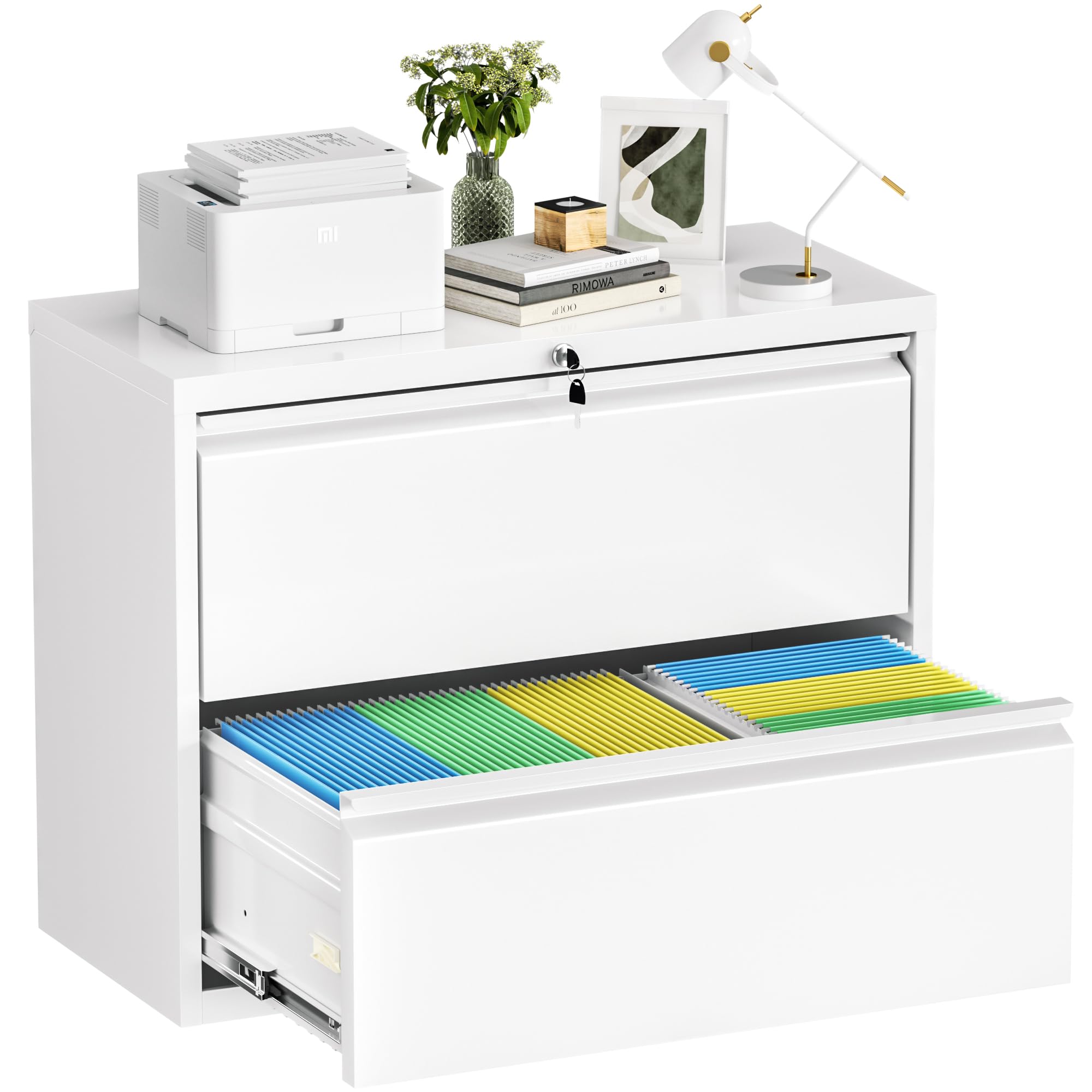 Bonusall 【Fully Assembled 3 Drawer White File Cabinet, Fully Assembled Metal Rolling Filing Cabinet with Lock, Under Desk Drawer Filing Cabinets for Home Office Fit A4/Letter/Legal