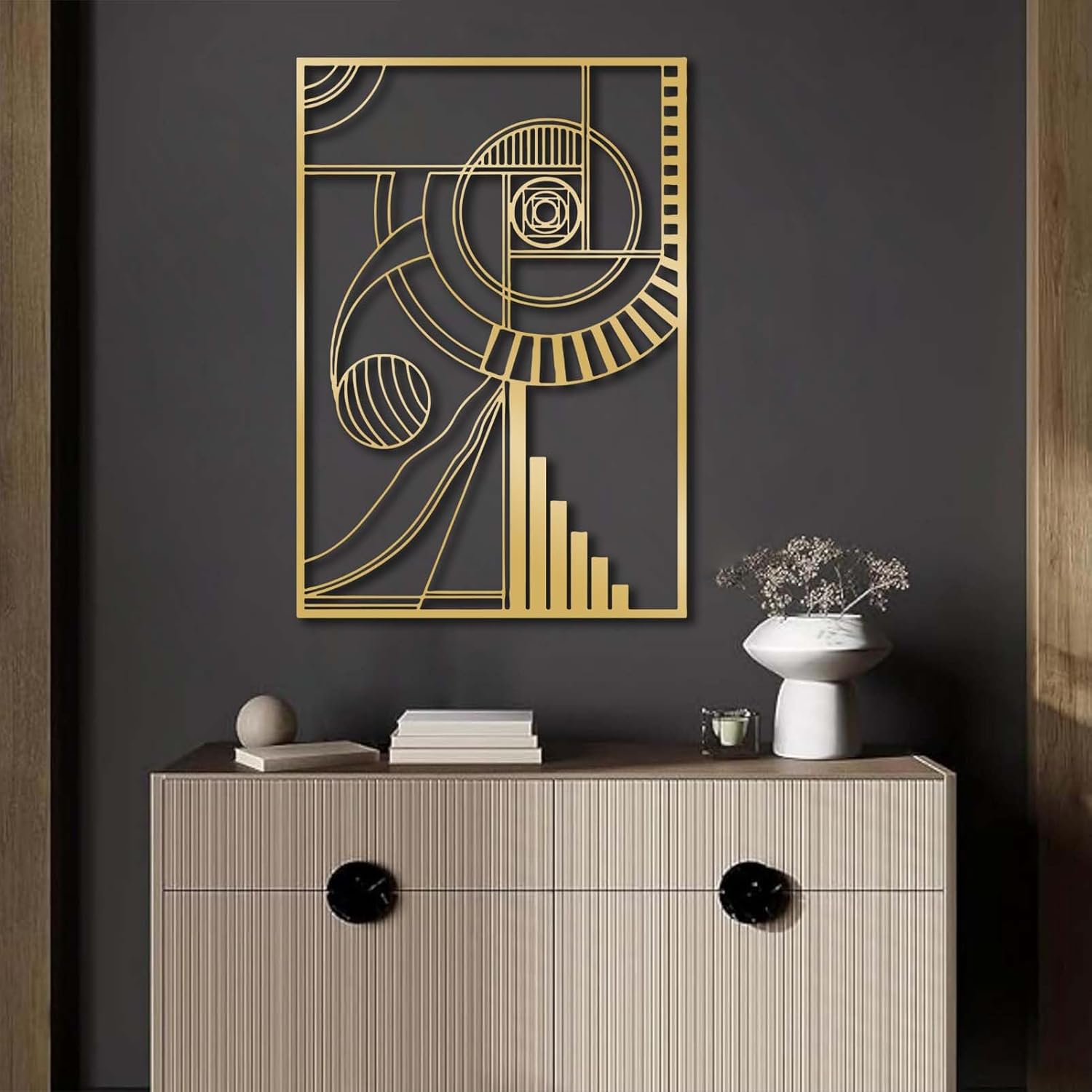 Sacred Geometry Wall Art, Golden Ratio Fibonacci Spiral Unique Metal Decor, Geometric, Modern Line, Living Room