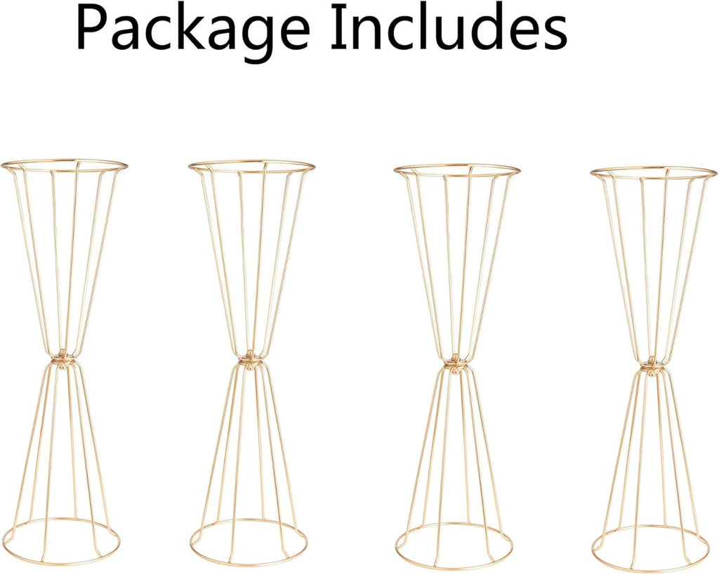 Gold Vases Centerpieces for Wedding Geometric Metal Flower Stand for Tables Bulk, 4pcs 23.6” Tall Trumpet Vases for Centerpieces Party Dinner Anniversary Ceremony
