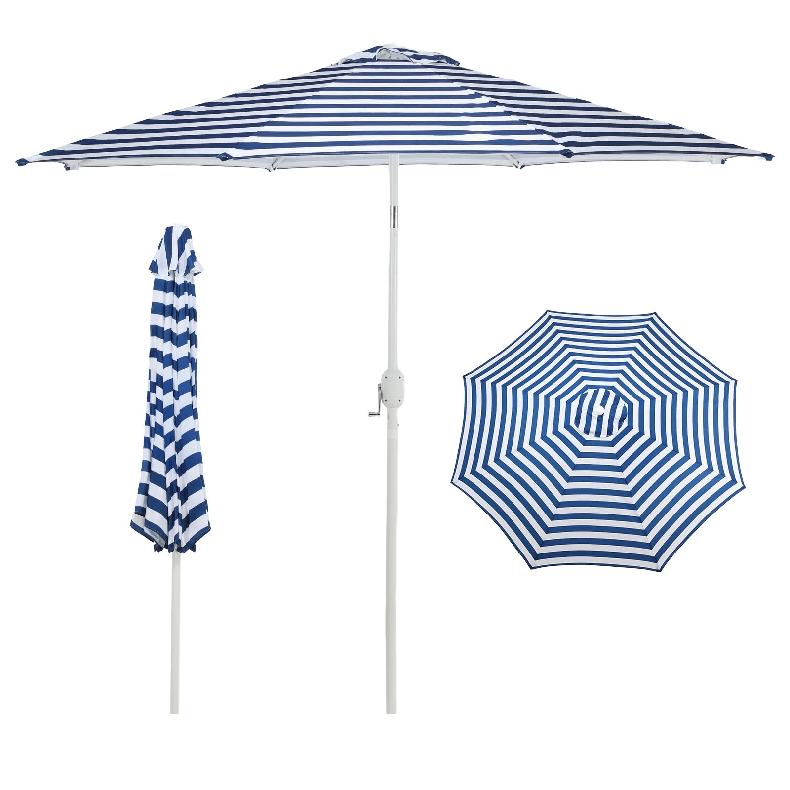 Aoodor 9 Ft Patio Market Umbrella, Outdoor Table UV Protection Umbrella with 8 Sturdy Steel Ribs, Push Button Tilt and Crank for Garden, Deck, Backyard, Poolside