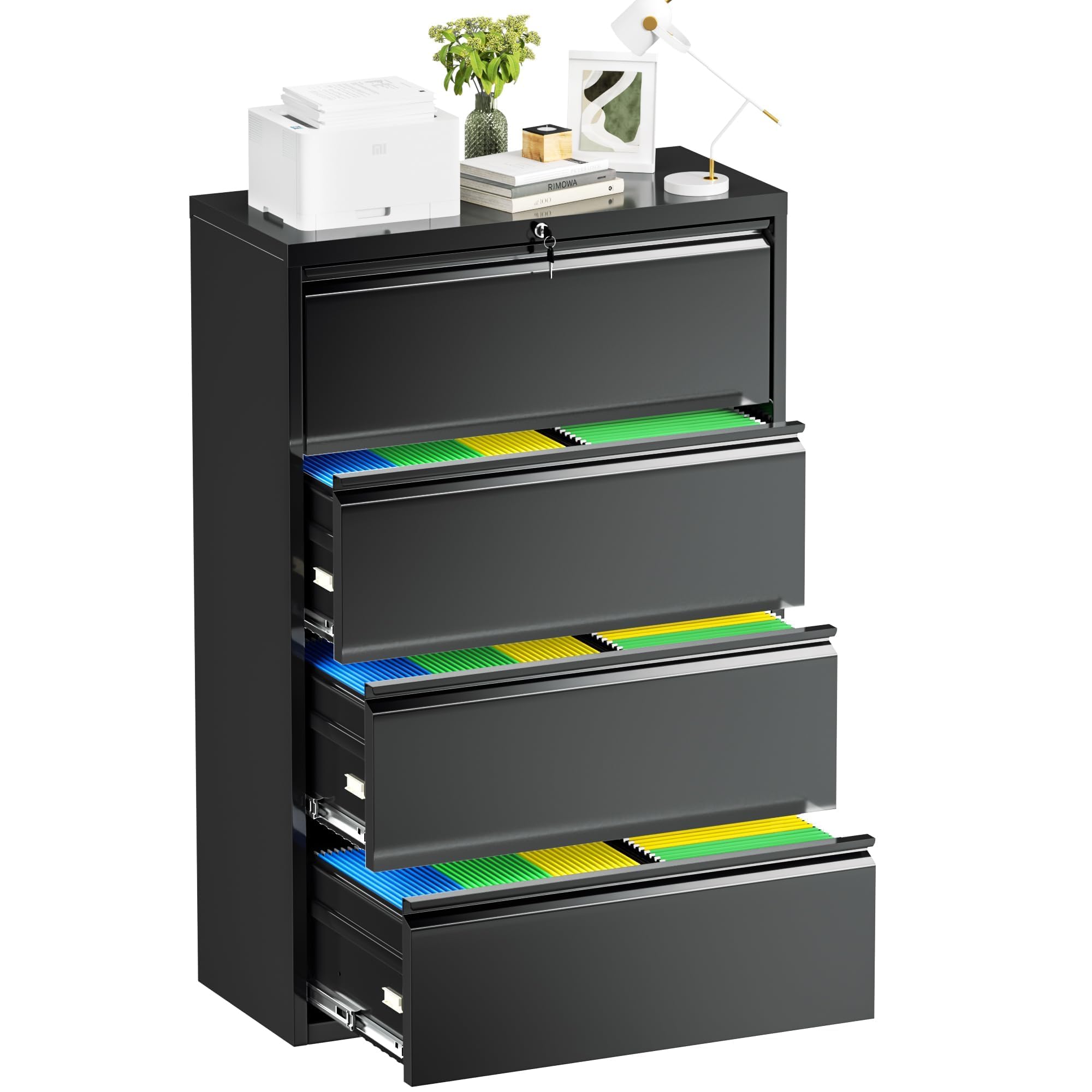 Bonusall 【Fully Assembled 3 Drawer White File Cabinet, Fully Assembled Metal Rolling Filing Cabinet with Lock, Under Desk Drawer Filing Cabinets for Home Office Fit A4/Letter/Legal