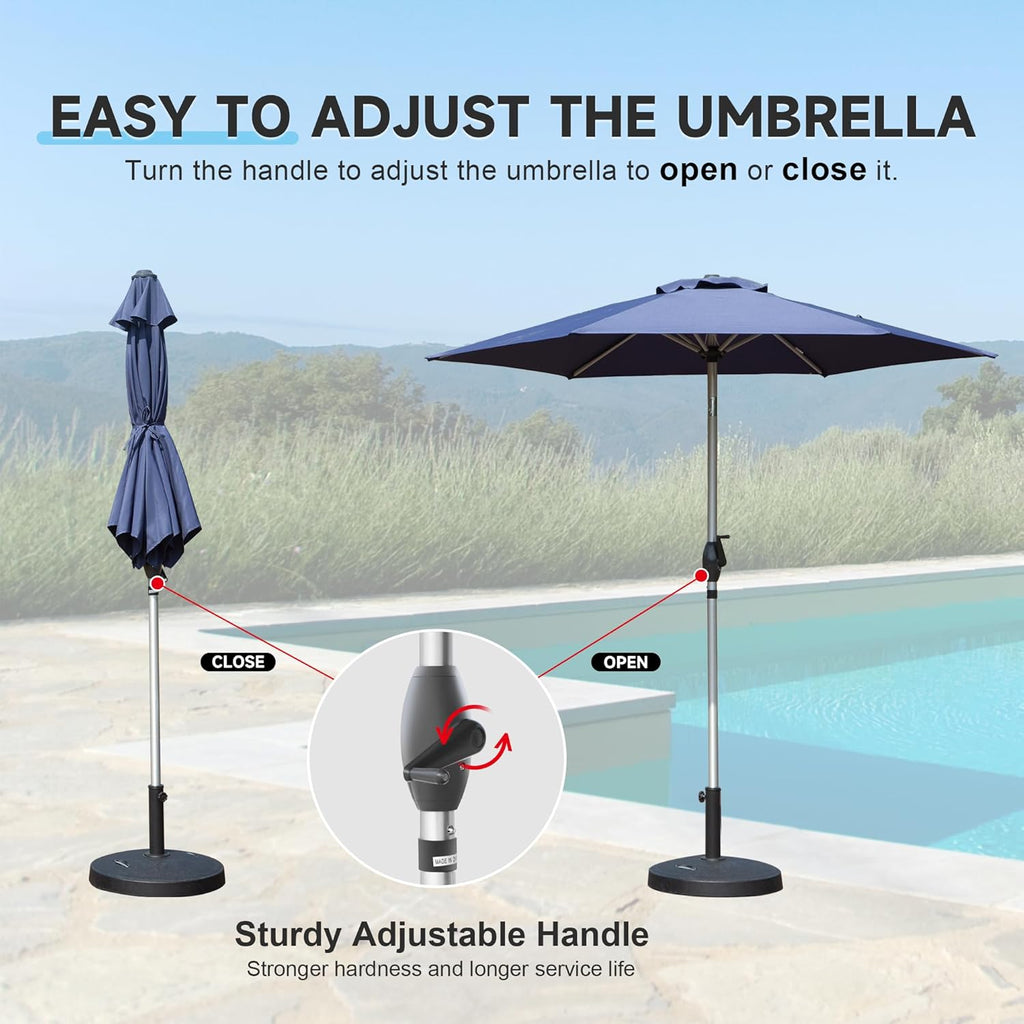 Domi 7.5FT Patio Umbrella Outdoor Market Umbrella with Silver Aluminum Pole, UV Resistant Canopy, Wind Vent, Tilt & Crank System, Perfect for Patio, Garden, Deck, Pool, Outdoor Dining, Navy Blue