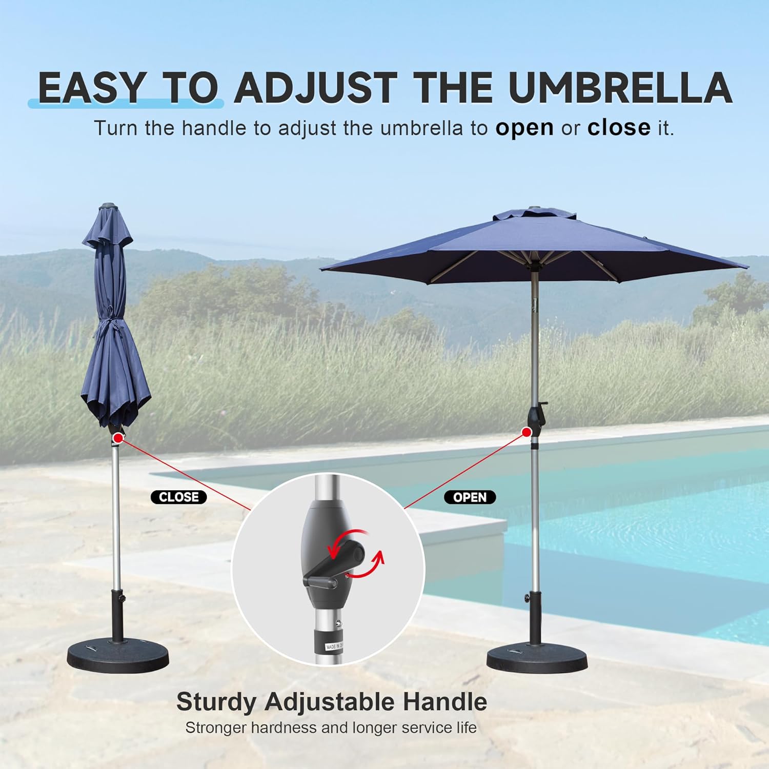 Domi 7.5FT Patio Umbrella Outdoor Market Umbrella with Silver Aluminum Pole, UV Resistant Canopy, Wind Vent, Tilt & Crank System, Perfect for Patio, Garden, Deck, Pool, Outdoor Dining, Navy Blue