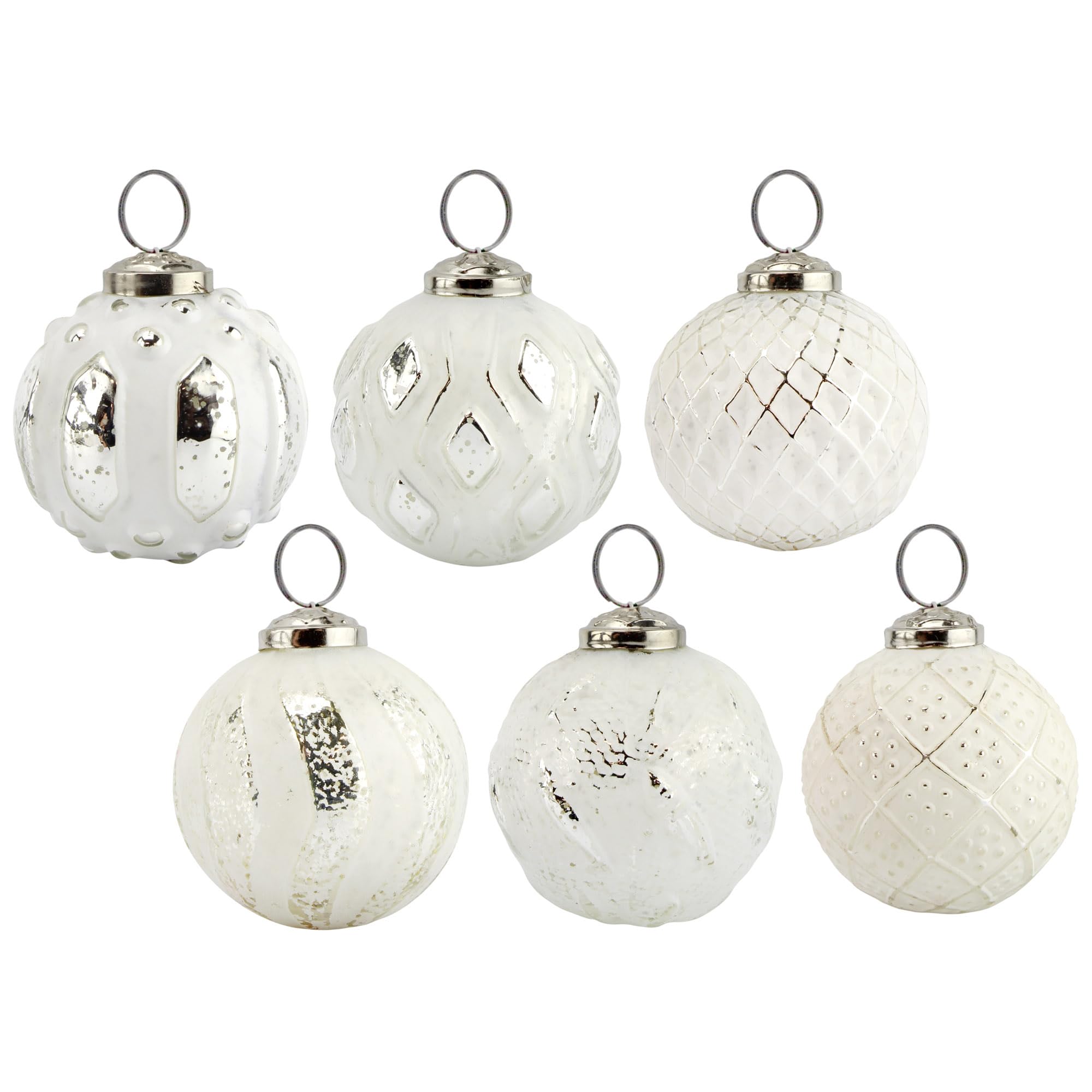 AuldHome Design Farmhouse Ball Ornaments (Set of 6, Antique Gold); Distressed Metal Glass Ball Vintage Style Christmas Decorations