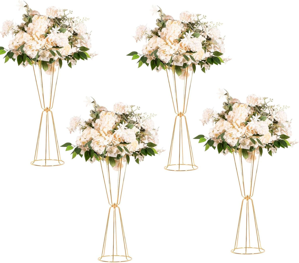 Gold Vases Centerpieces for Wedding Geometric Metal Flower Stand for Tables Bulk, 4pcs 23.6” Tall Trumpet Vases for Centerpieces Party Dinner Anniversary Ceremony