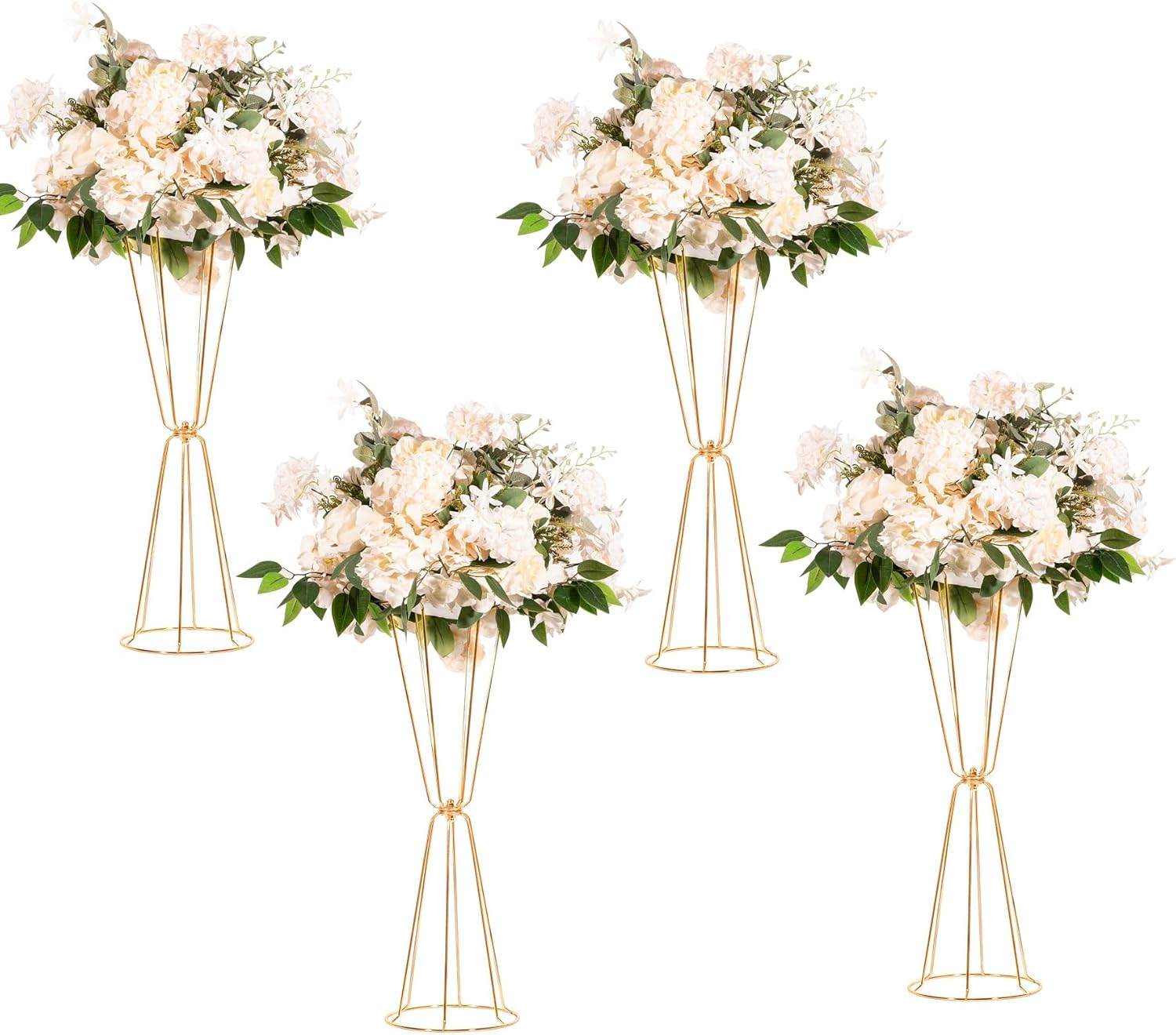 Gold Vases Centerpieces for Wedding Geometric Metal Flower Stand for Tables Bulk, 4pcs 23.6” Tall Trumpet Vases for Centerpieces Party Dinner Anniversary Ceremony