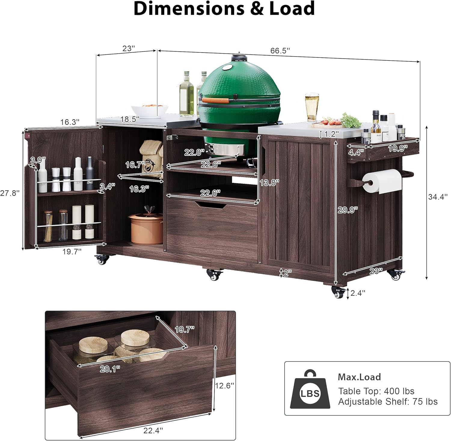 Outdoor Kitchen Island Grill Station with Storage, Dark Brown