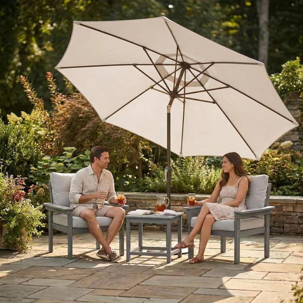 Kingdura 9FT Outdoor Patio Umbrella, Market Table Umbrella with Push Button Tilt and Crank, 8 Sturdy Fiberglass Ribs, UV Protection for Pool, Lawn, Deck, Backyard, Garden (Beige)