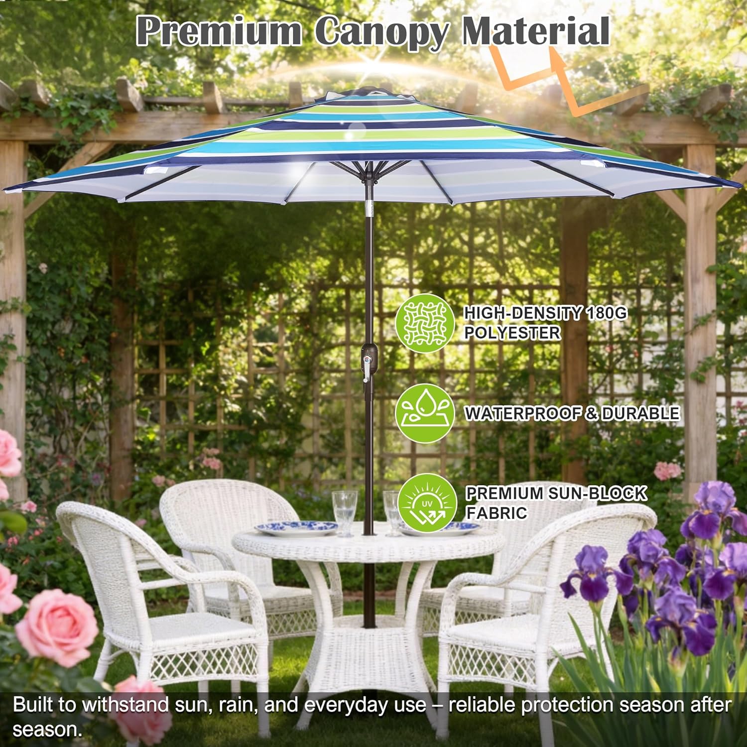 Blissun 10FT Outdoor Patio Umbrella, Outdoor Table Umbrella, Yard Umbrella, Market Umbrella with 8 Sturdy Ribs, Push Button Tilt and Crank