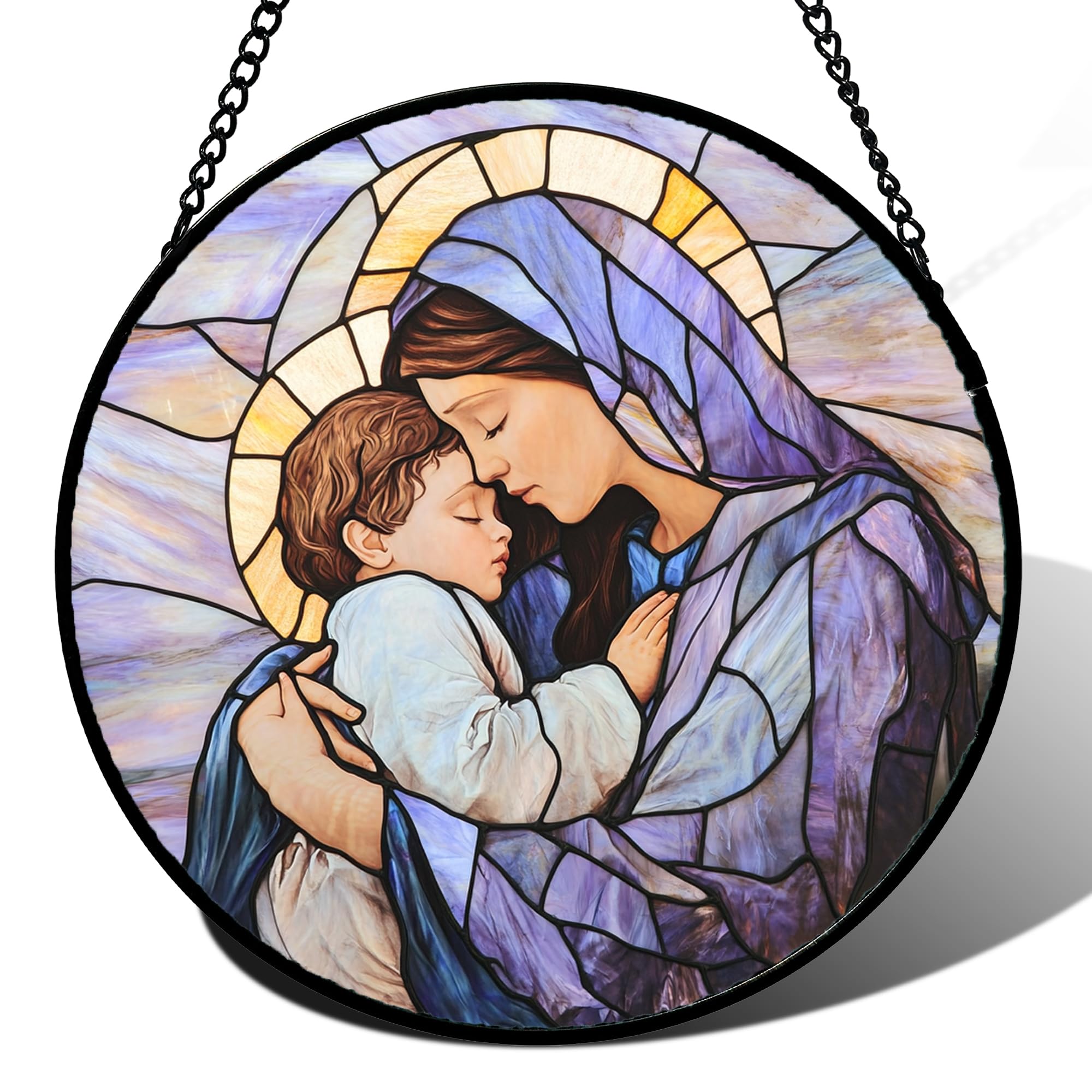 DASTOLL Stained Glass Window Hanging, Hydrangea Flowers Sun Catchers Diamond Glass Panel Hangings Plant Suncatcher Decor for Birthday for Women, Men, Wife, Aunt, and Mom 6.3 in