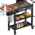 TomCare Grill Table with 3-Tier Storage Shelves Lockable Wheels Grill Cart with Silicone Grill Mat Heavy Duty Outdoor Tabletop Griddle Stand Holds 500Lbs Fits 22” Blackstone Ninja Cuisinart BBQ Grill