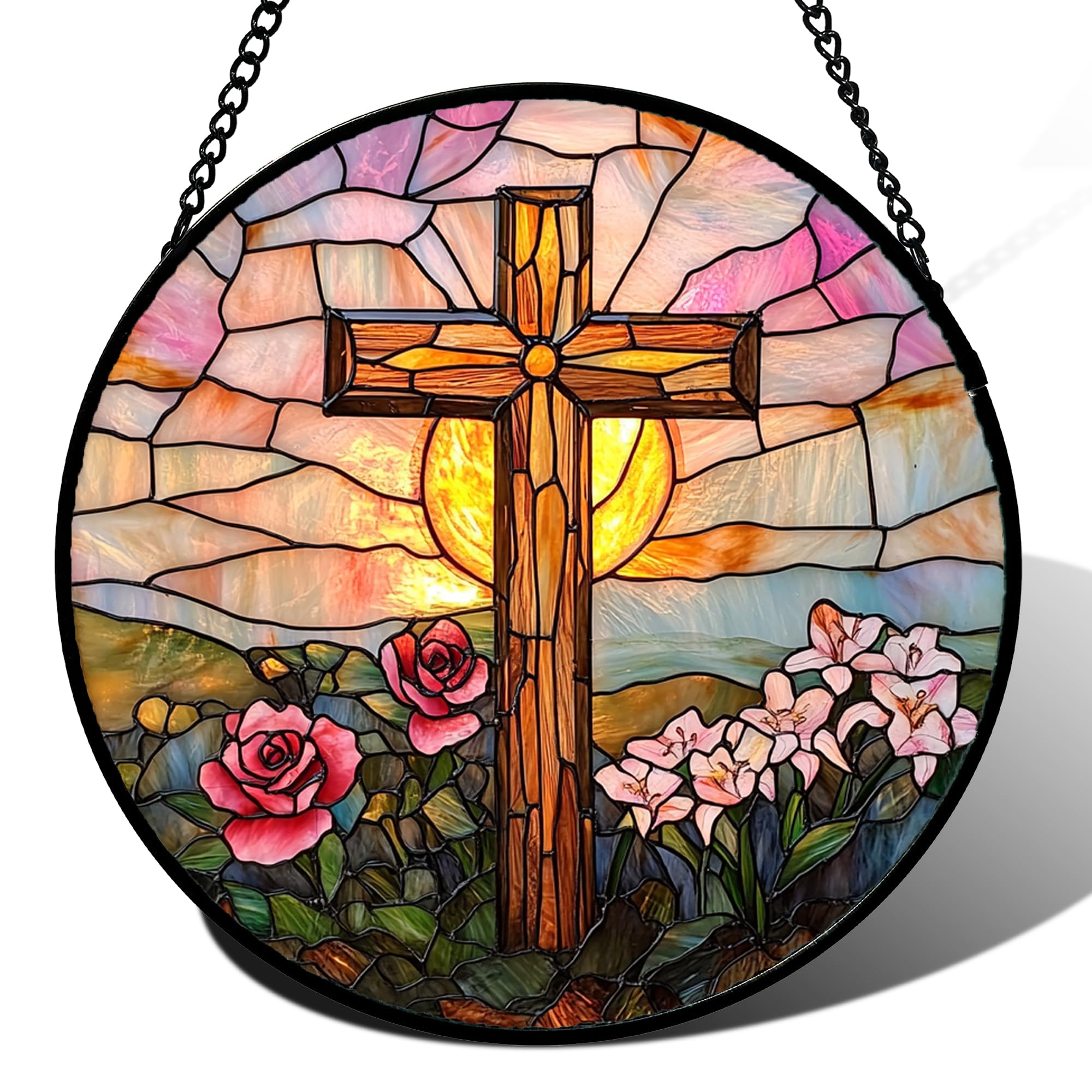 DASTOLL Stained Glass Window Hanging, Hydrangea Flowers Sun Catchers Diamond Glass Panel Hangings Plant Suncatcher Decor for Birthday for Women, Men, Wife, Aunt, and Mom 6.3 in