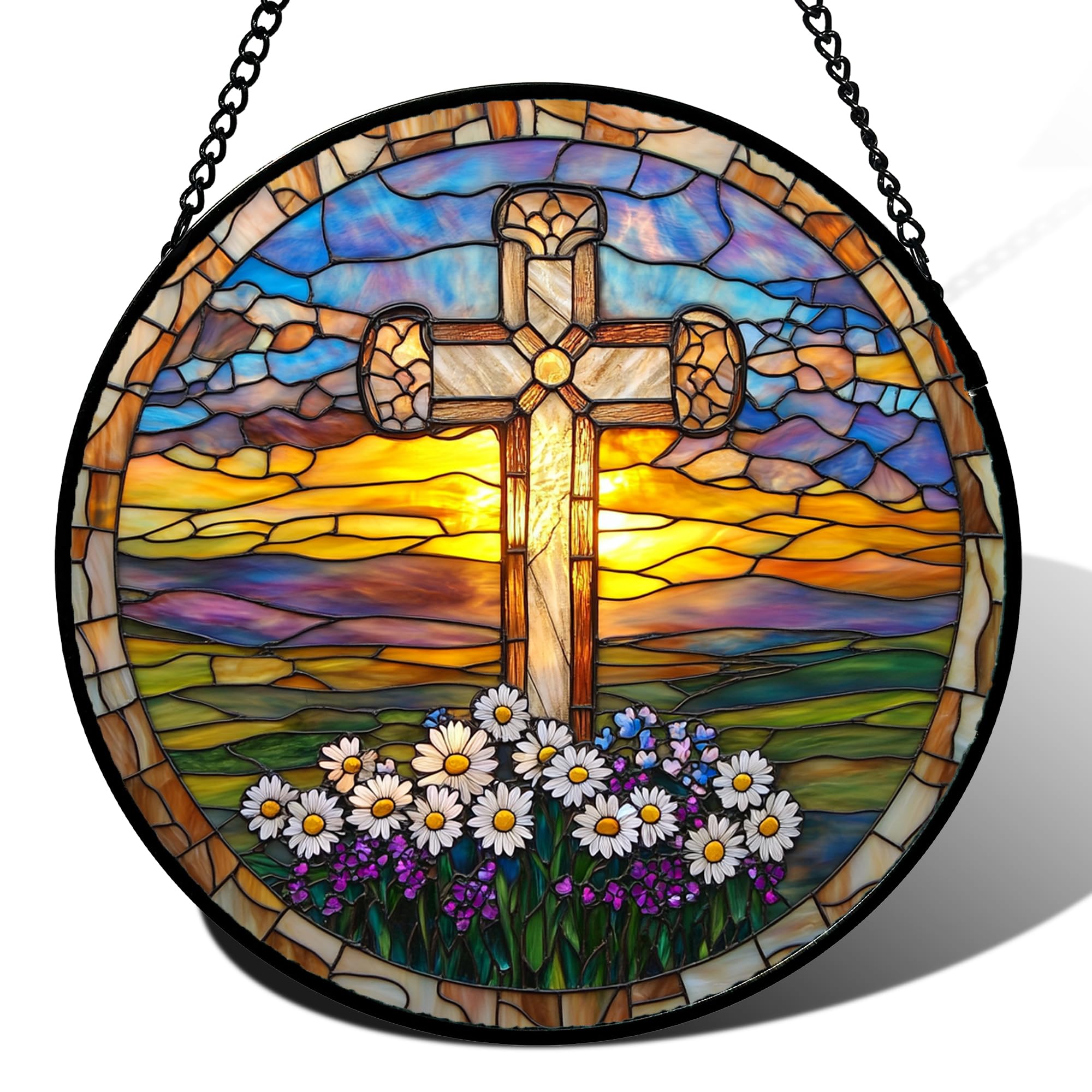 DASTOLL Stained Glass Window Hanging, Hydrangea Flowers Sun Catchers Diamond Glass Panel Hangings Plant Suncatcher Decor for Birthday for Women, Men, Wife, Aunt, and Mom 6.3 in