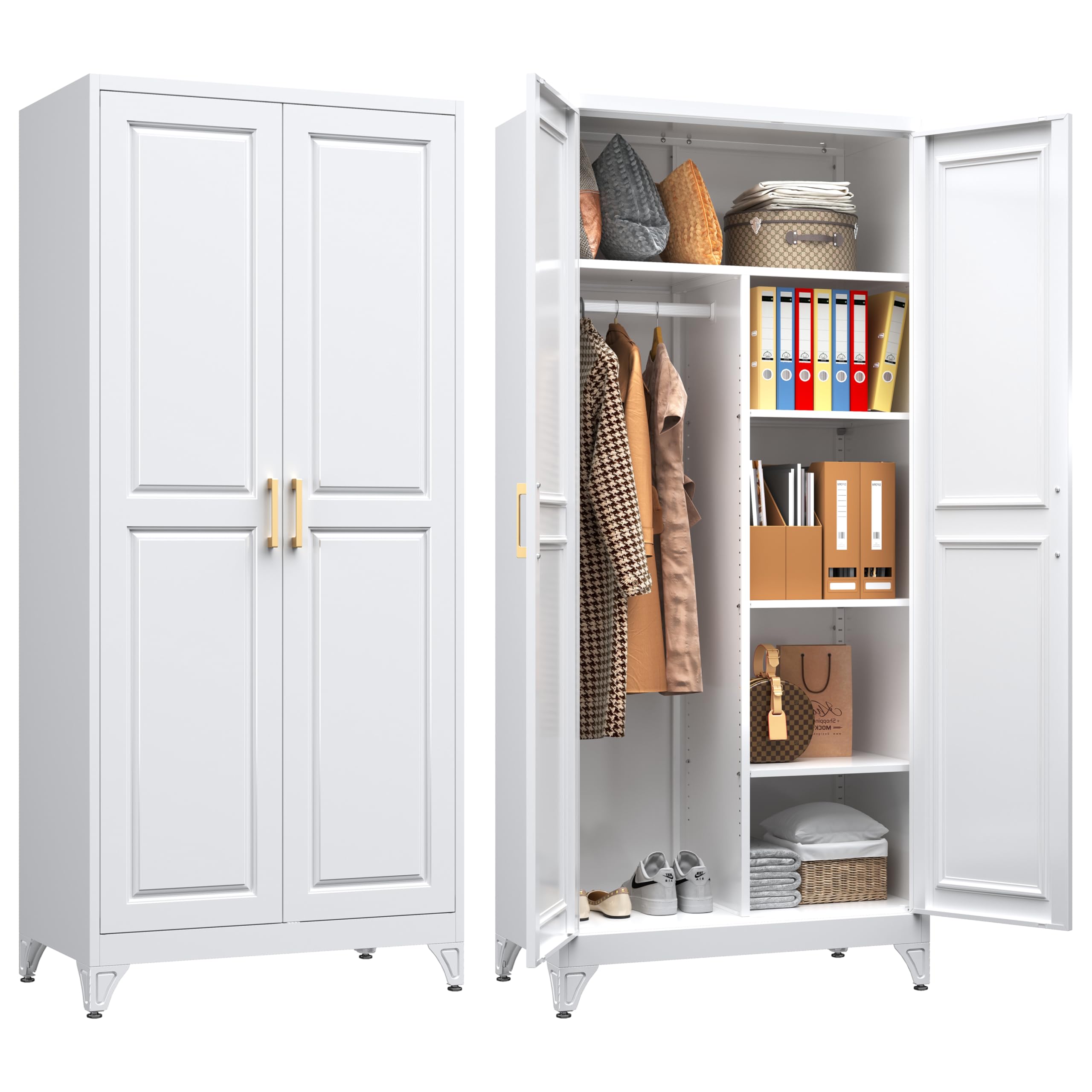 SteeLoong Kitchen Pantry Cabinet,75" Metal Storage Cabinet with Doors and 5 Adjustable Shelves,Black Tall Locker Organizer Steel Garage Cabinets for Tool,File Cabinet for Office,Kitchen,Garage,School