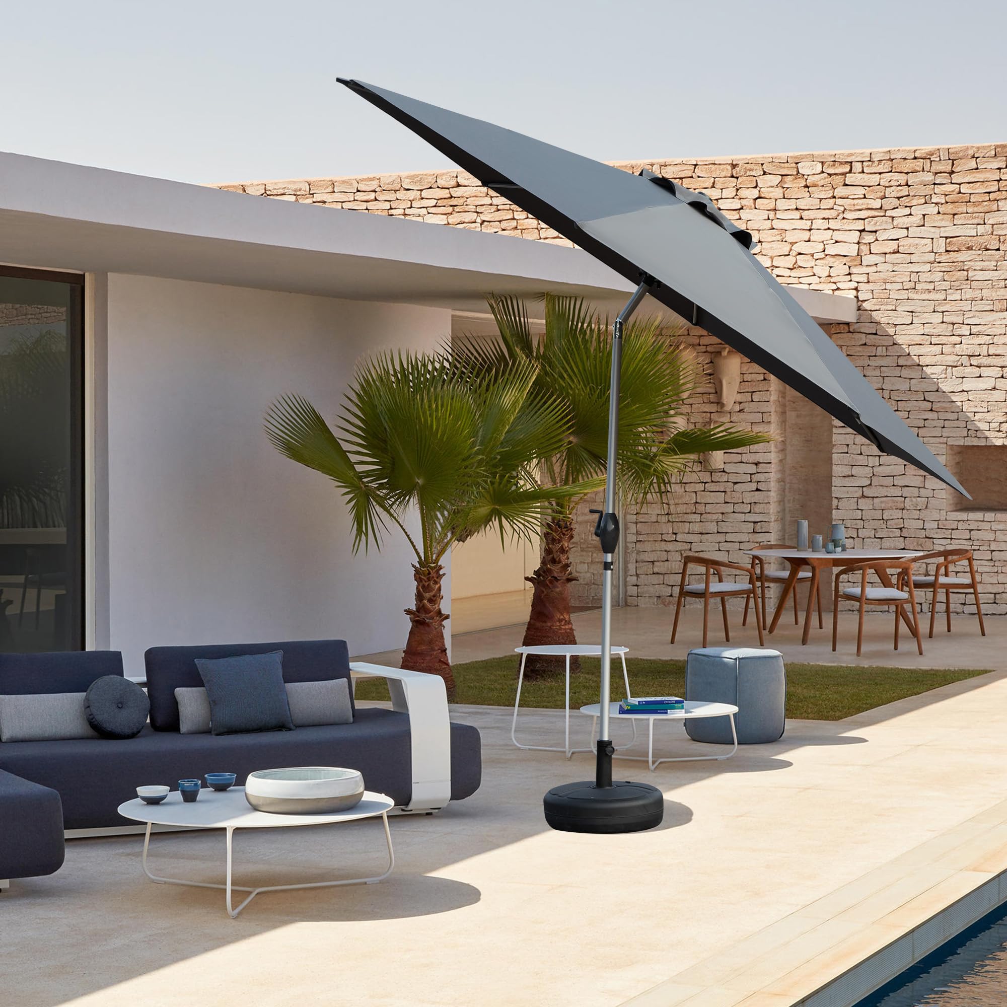 Domi 10FT Outdoor Patio Umbrella, Aluminum Large Table Umbrellas with 8 Sturdy Ribs, Tilt and Sun Umbrellas for Outdoor, Garden, Deck, Backyard and Pool (10FT, Gray)