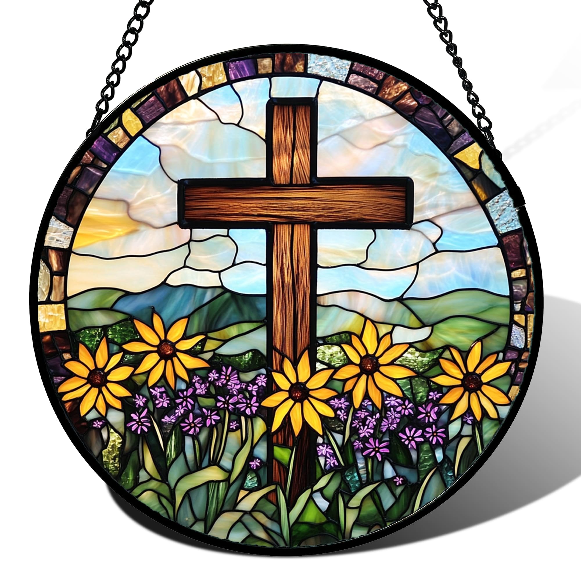 DASTOLL Stained Glass Window Hanging, Hydrangea Flowers Sun Catchers Diamond Glass Panel Hangings Plant Suncatcher Decor for Birthday for Women, Men, Wife, Aunt, and Mom 6.3 in
