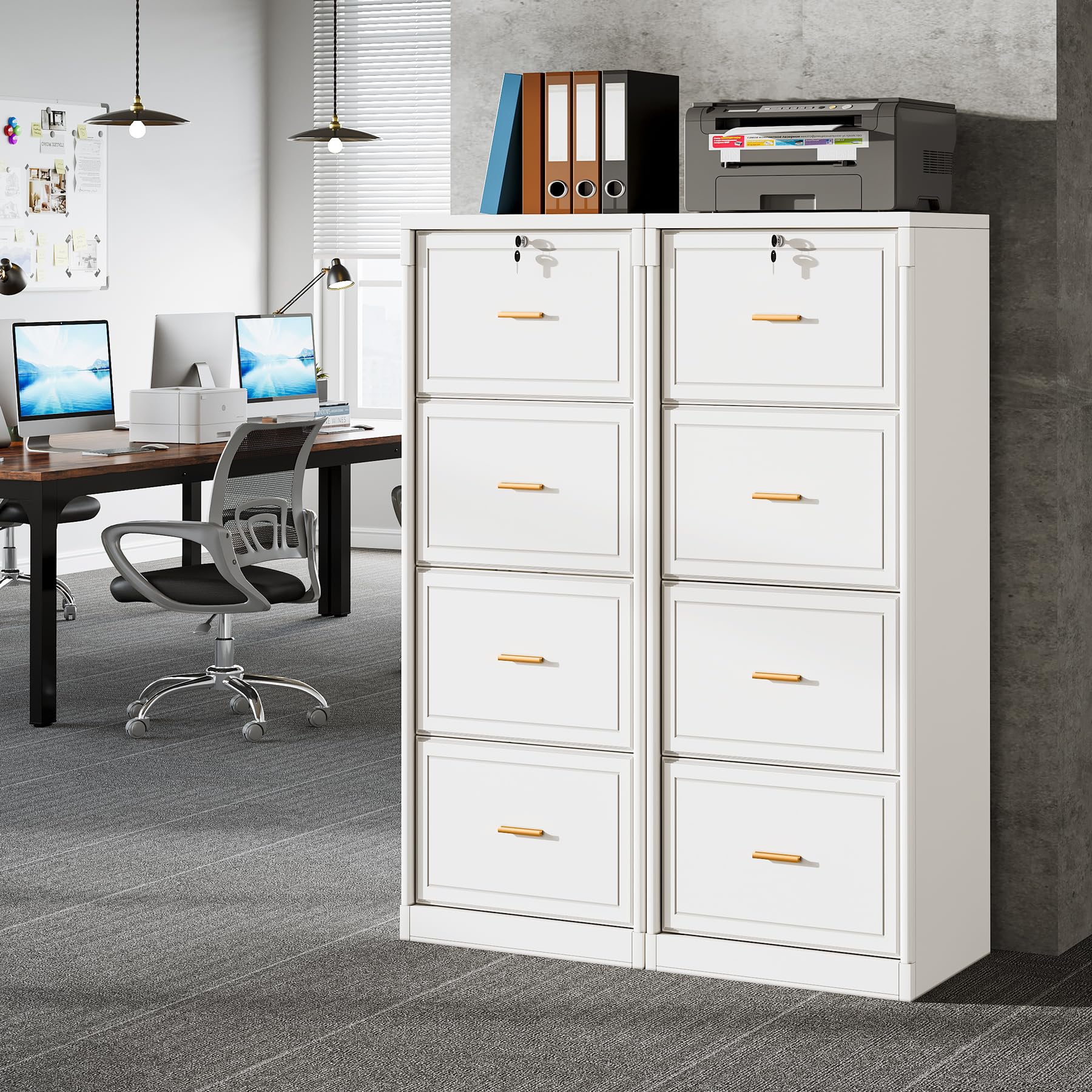 Tribesigns 4-Drawer File Cabinet with Lock, Locked File Cabinet with Key, Tall Wooden Filing Cabinets for Home Office, Vertical Office Storage for Legal Size/Letter/A4/Files, Black