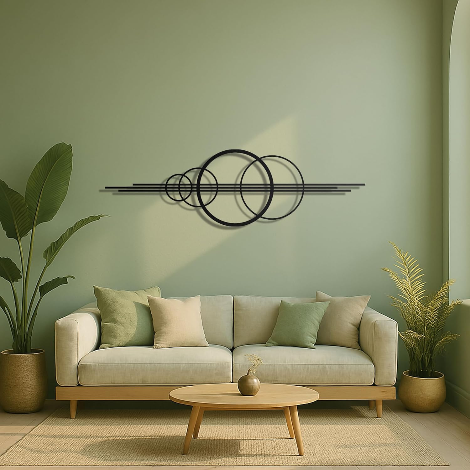 Modern Geometric Metal Wall Art – Abstract Circle Sculpture, Minimalist Wall Decor for Living Room, Bedroom, Office – 3D Metal Design, Large Contemporary Wall Hanging – Modern Home Decor – Great Gift Idea, Christmas Gift (50"x15")