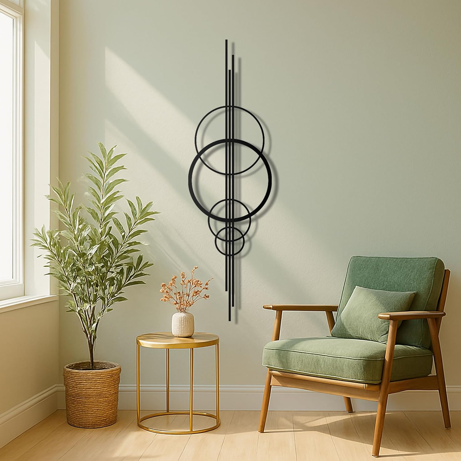 Modern Geometric Metal Wall Art – Abstract Circle Sculpture, Minimalist Wall Decor for Living Room, Bedroom, Office – 3D Metal Design, Large Contemporary Wall Hanging – Modern Home Decor – Great Gift Idea, Christmas Gift (50"x15")