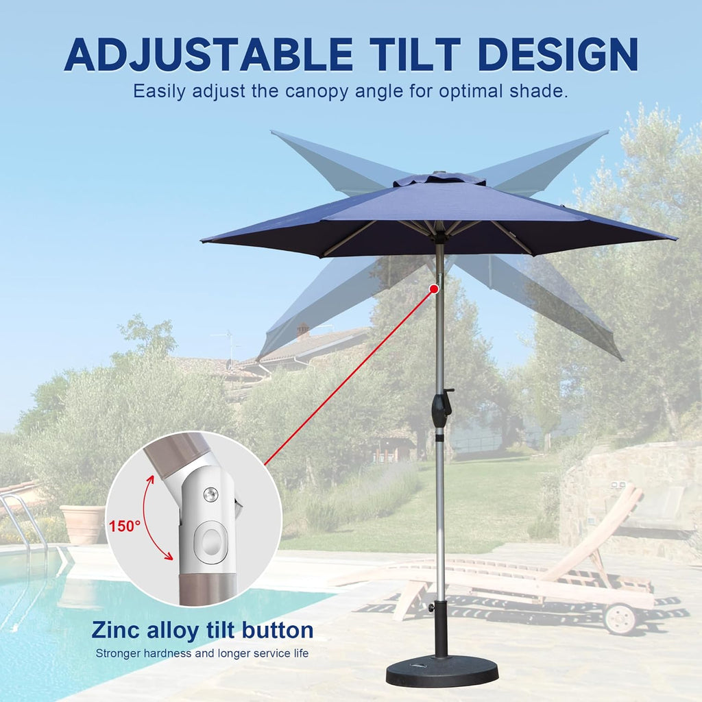 Domi 7.5FT Patio Umbrella Outdoor Market Umbrella with Silver Aluminum Pole, UV Resistant Canopy, Wind Vent, Tilt & Crank System, Perfect for Patio, Garden, Deck, Pool, Outdoor Dining, Navy Blue