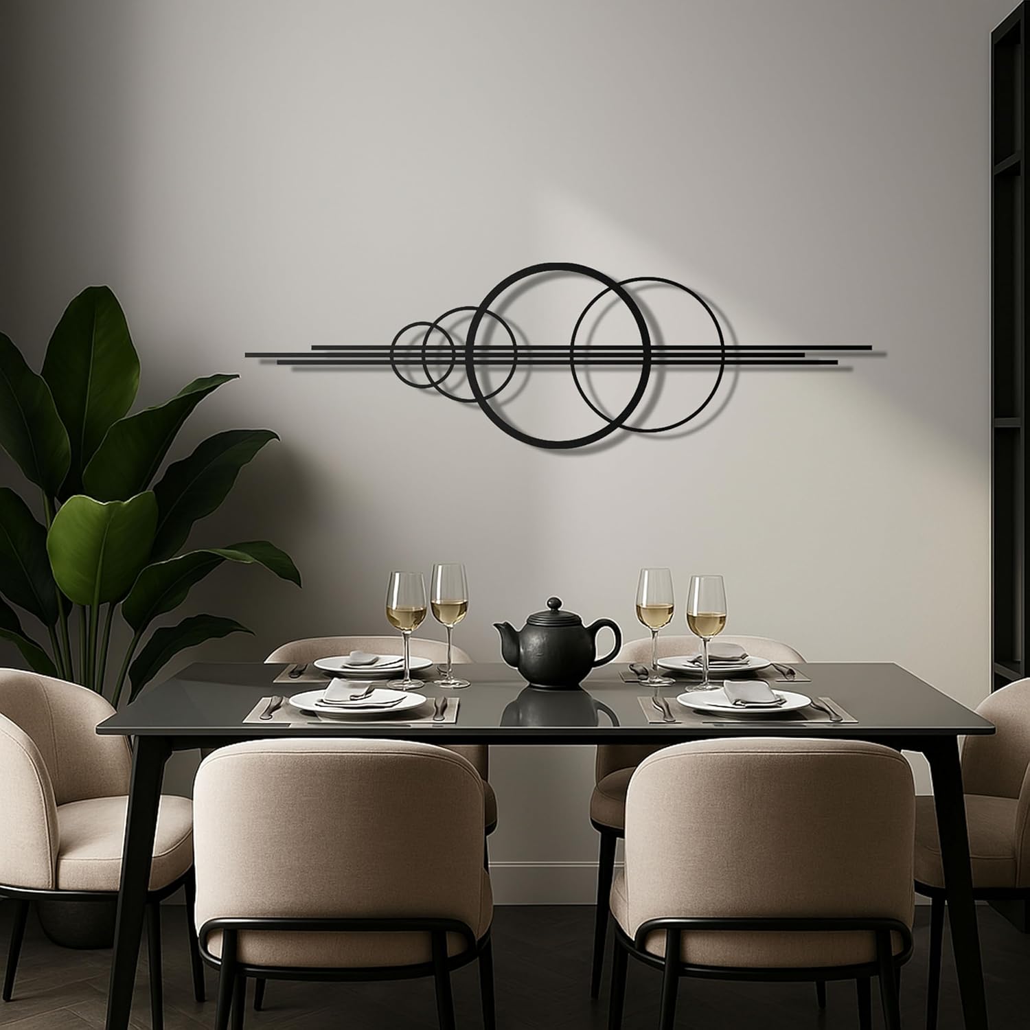 Modern Geometric Metal Wall Art – Abstract Circle Sculpture, Minimalist Wall Decor for Living Room, Bedroom, Office – 3D Metal Design, Large Contemporary Wall Hanging – Modern Home Decor – Great Gift Idea, Christmas Gift (50"x15")