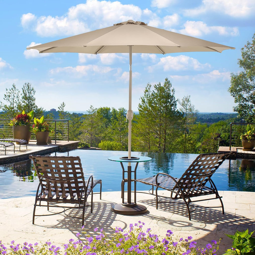 Aoodor 9 Ft Patio Market Umbrella, Outdoor Table UV Protection Umbrella with 8 Sturdy Steel Ribs, Push Button Tilt and Crank for Garden, Deck, Backyard, Poolside