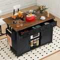 50.25" Kitchen Island Rolling Bar Cart & Storage Cabinet, Farmhouse Solid Wood Outdoor Grill Table with Stainless Steel Top and Spice, Towel Rack for BBQ,Natural