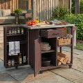 RuiSiSi Outdoor Kitchen Island with Stainless Steel Top, Rolling Grill Cart with Storage Cabinet, Drawer, Spice Rack & Towel Holder, Solid Wood BBQ Prep Table for Patio Backyard, Gray