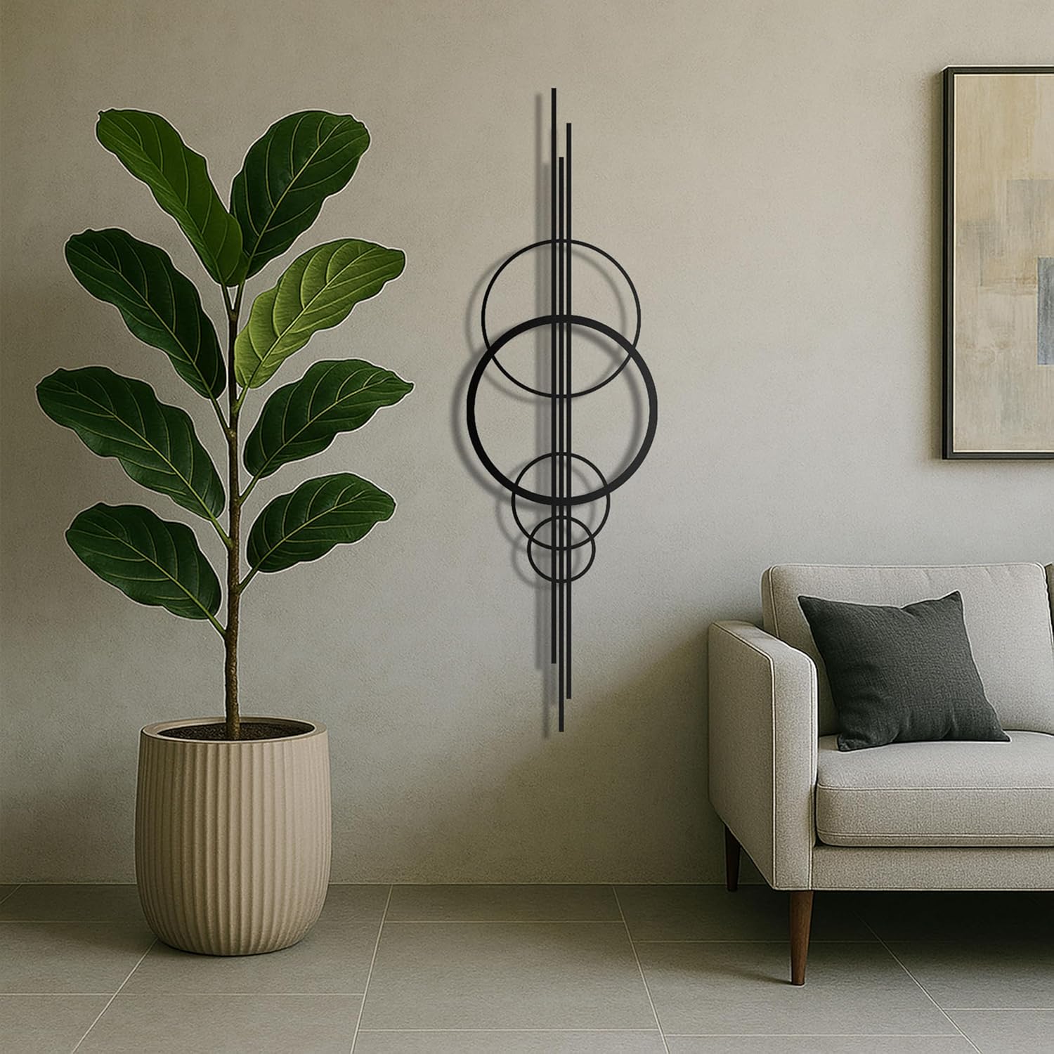 Modern Geometric Metal Wall Art – Abstract Circle Sculpture, Minimalist Wall Decor for Living Room, Bedroom, Office – 3D Metal Design, Large Contemporary Wall Hanging – Modern Home Decor – Great Gift Idea, Christmas Gift (50"x15")