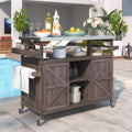 Outdoor Rolling Kitchen Island Outdoor Bar Cart with Storage Cabinet Farmhouse Solid Wood Outdoor Grill Table with Stainless Steel Top, Spice Rack,Towel Rack for Kitchen & BBQ (Natural)