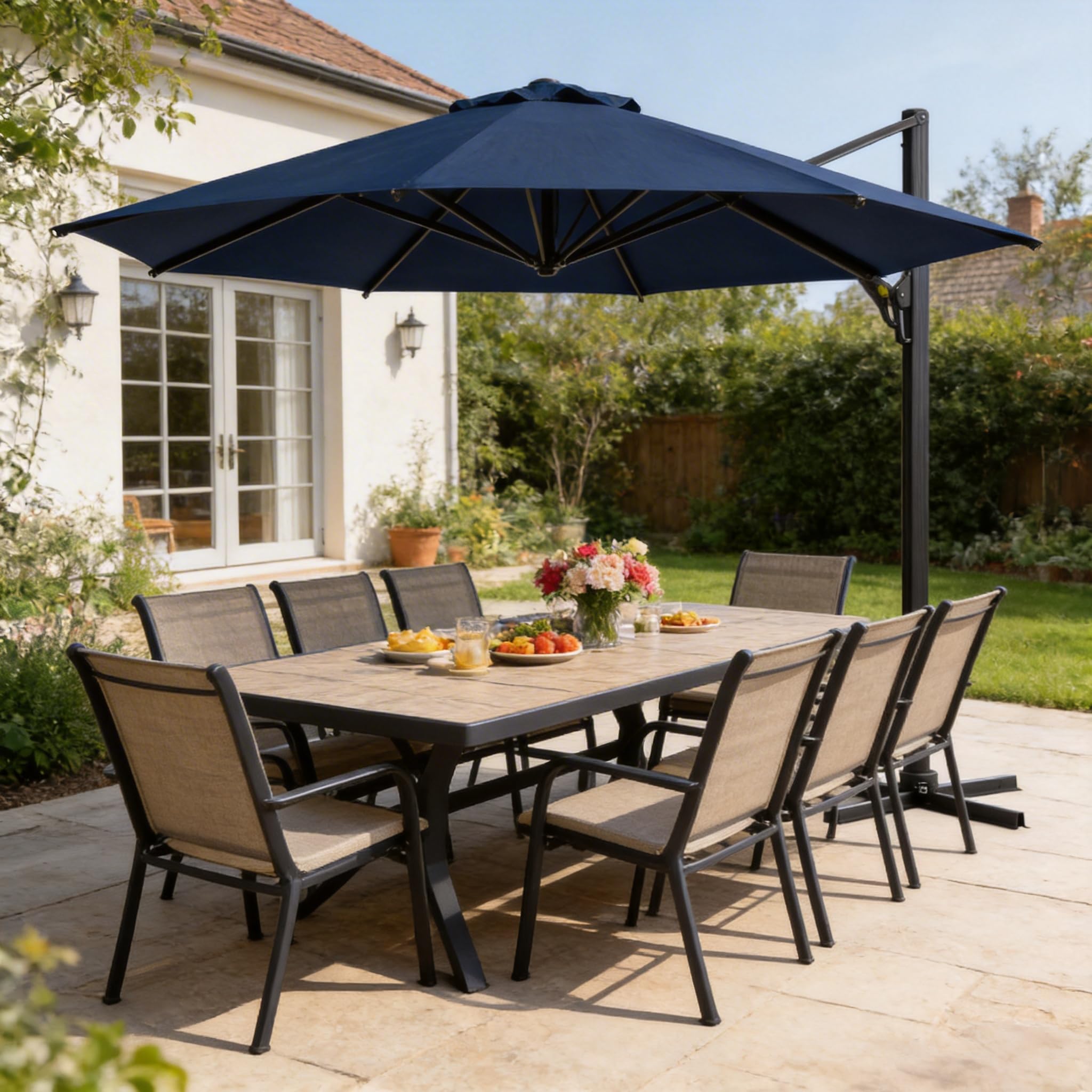 SUNVIVI OUTDOOR Outdoor Patio Umbrella, Patio Umbrella, Market Umbrella, Large Outdoor Umbrella, Metal Pole Umbrella with Push Button Tilt and Crank, Polyester Canopy