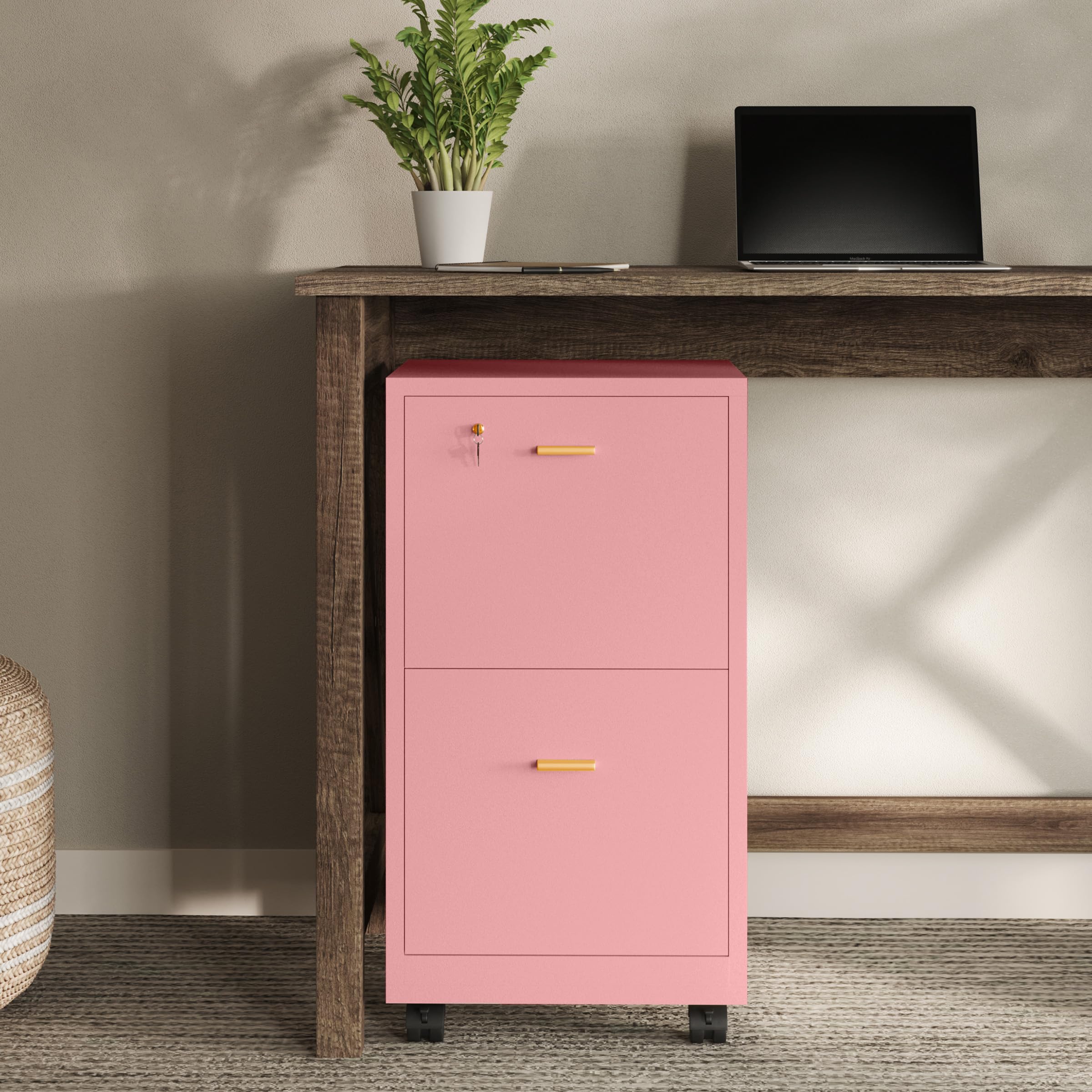 Lavish Home 2 Drawer File Cabinet - Filing Cabinet with Lock - Rolling File Cabinet for Under Desk Storage - Wood Filing Cabinet for Home or Office Organization (White)