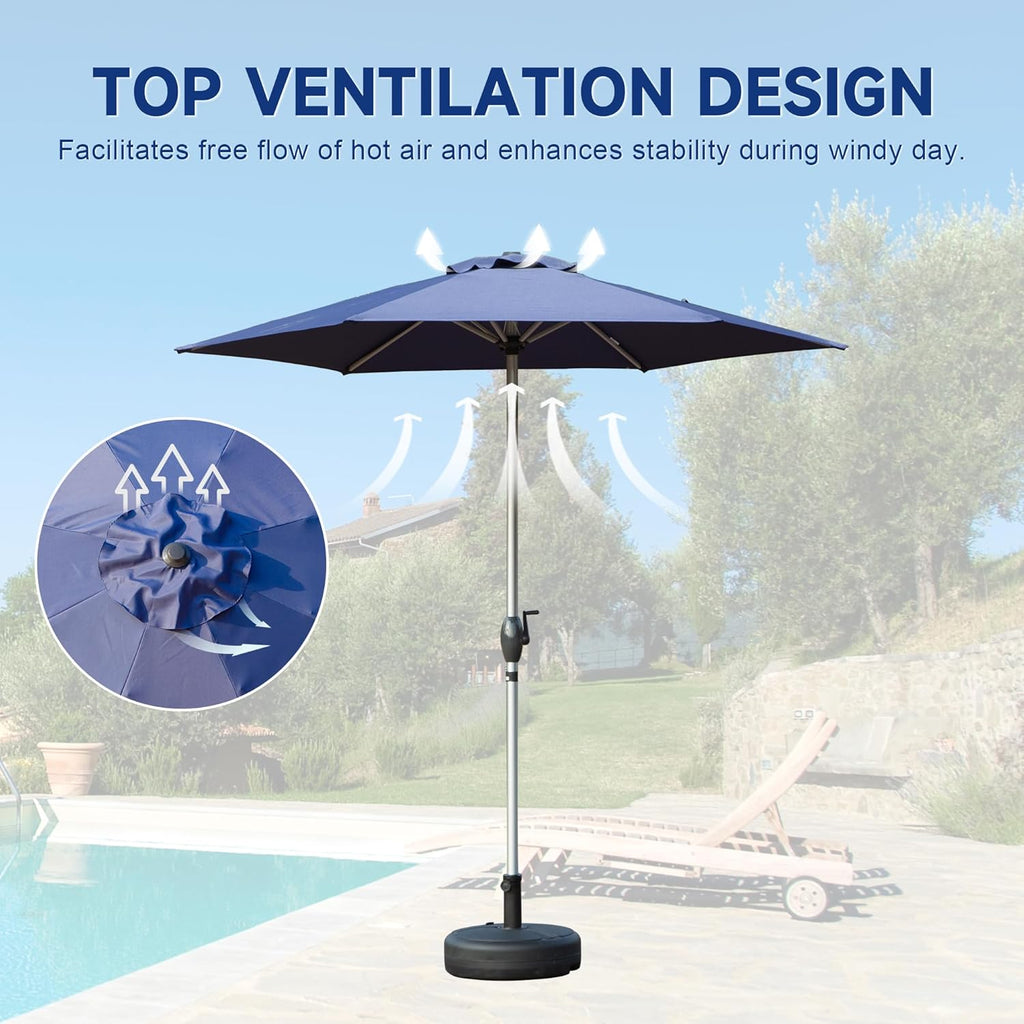 Domi 7.5FT Patio Umbrella Outdoor Market Umbrella with Silver Aluminum Pole, UV Resistant Canopy, Wind Vent, Tilt & Crank System, Perfect for Patio, Garden, Deck, Pool, Outdoor Dining, Navy Blue