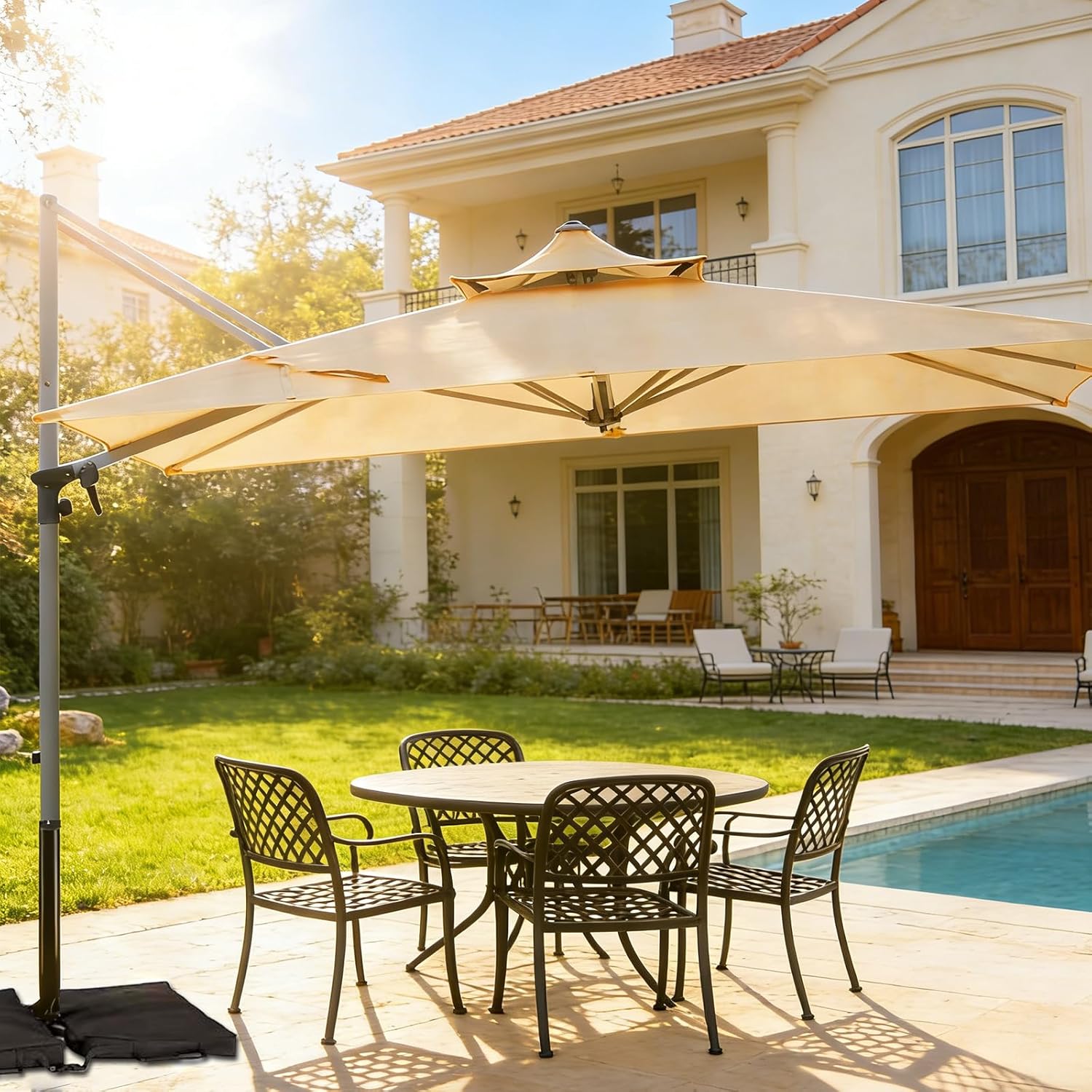 Patio Umbrella, Rectangle Outdoor Cantilever Umbrella, Aluminum Offset Umbrella with Champagne Frame for Pool Deck Garden Outdoor shade for Garden Deck Pool Patio, Beige(Weighted Base Not Include)