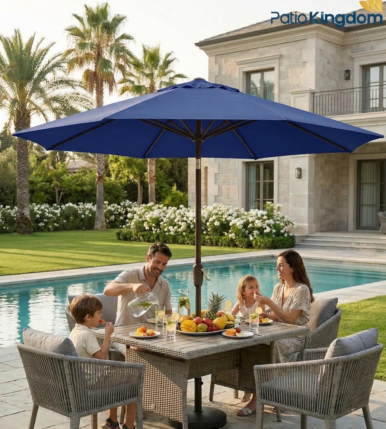 PatioKingdom 9FT Patio Outdoor Umbrella-UPF 50+ Sun Shade with Wind Vent, Push-Button Tilt & Smooth Crank Lift, Rust-Resistant Fiberglass Frame for Garden, Backyard,Yard (Navy)