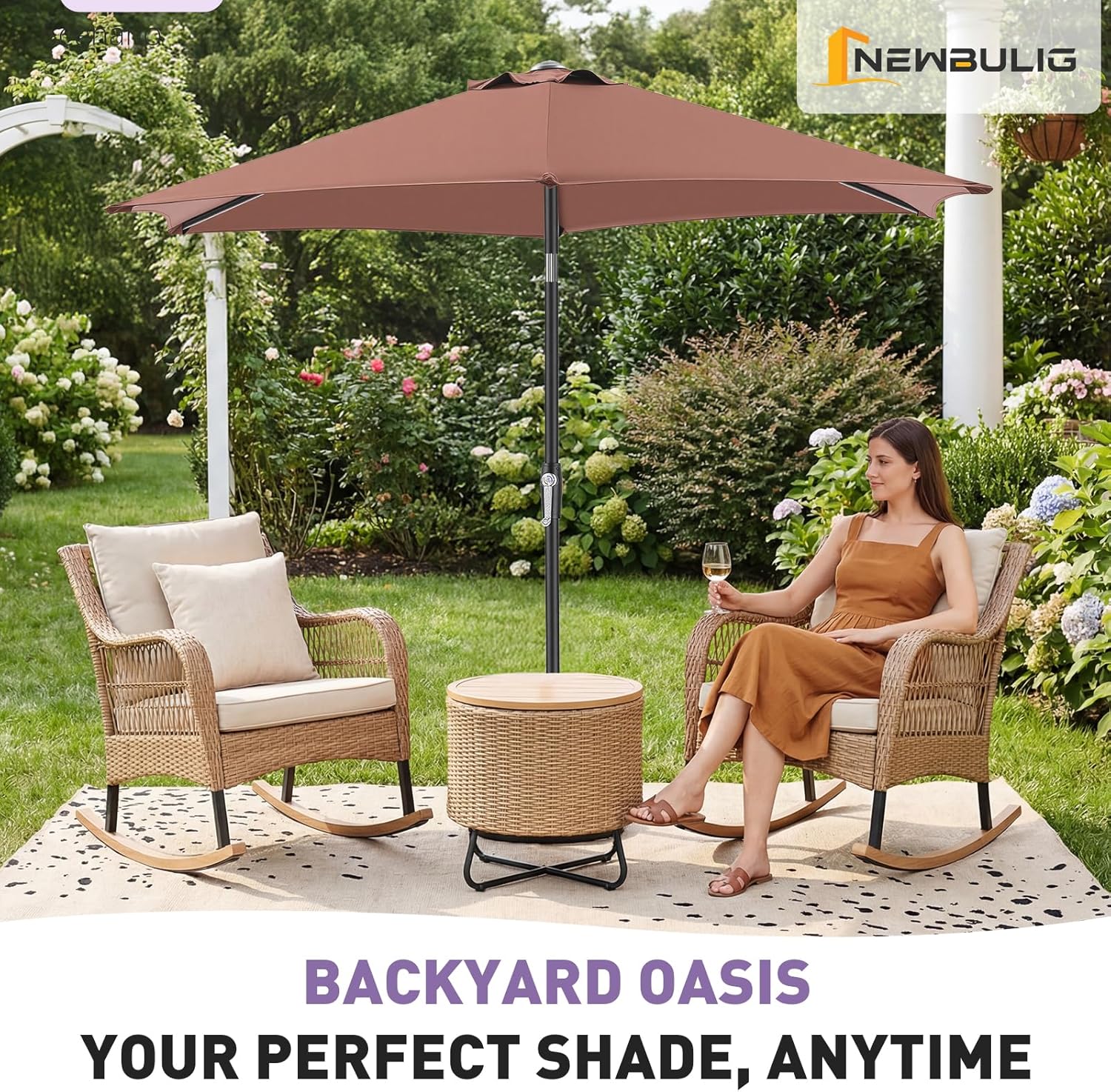 NEWBULIG Patio Umbrella, Outdoor Table Umbrellas with Push Button Tilt and Crank, Sturdy Ribs, Waterproof, UV Protection and Fade Resistant, for Pool, Garden, Market, Backyard