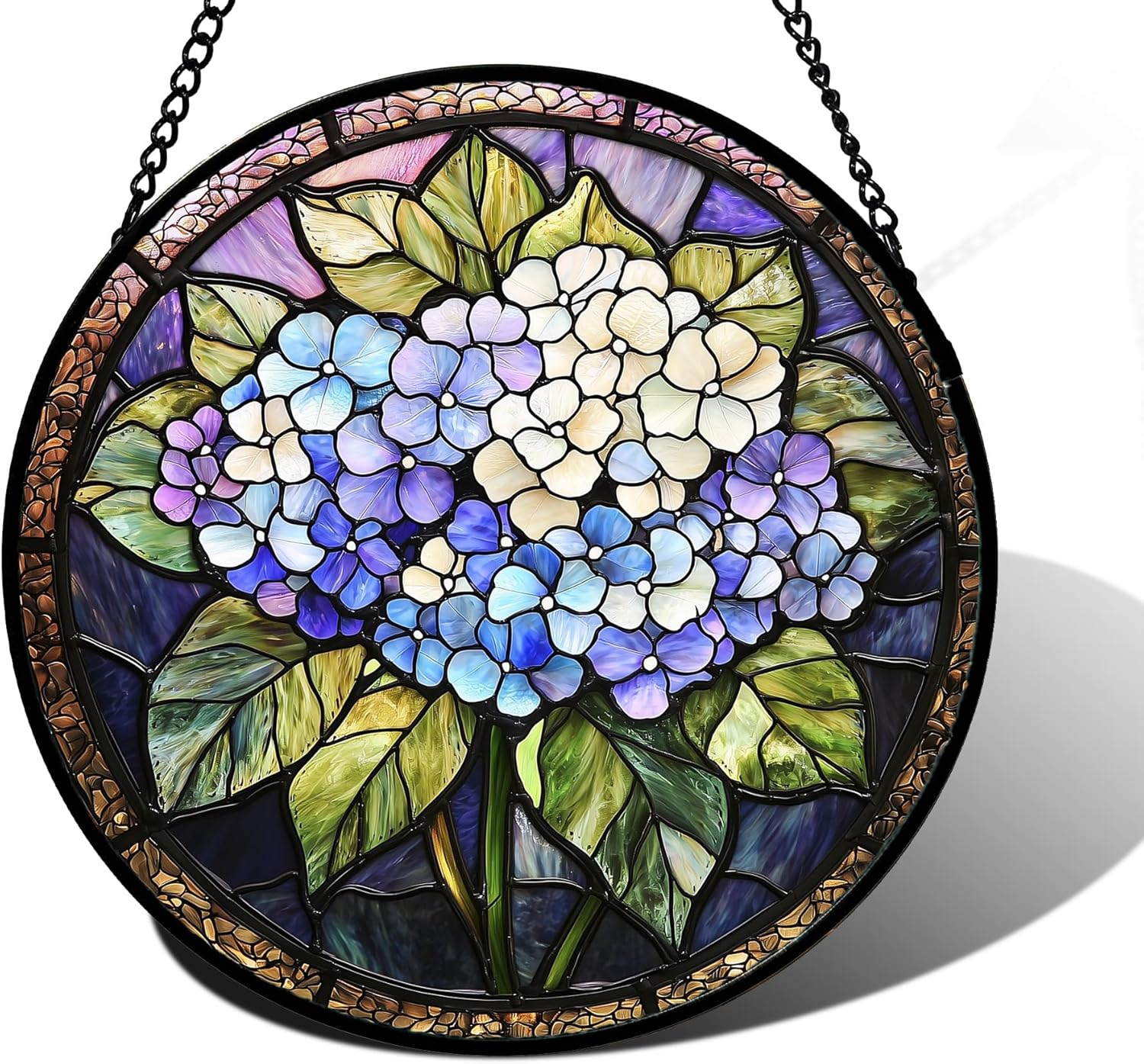 DASTOLL Stained Glass Window Hanging, Hydrangea Flowers Sun Catchers Diamond Glass Panel Hangings Plant Suncatcher Decor for Birthday for Women, Men, Wife, Aunt, and Mom 6.3 in