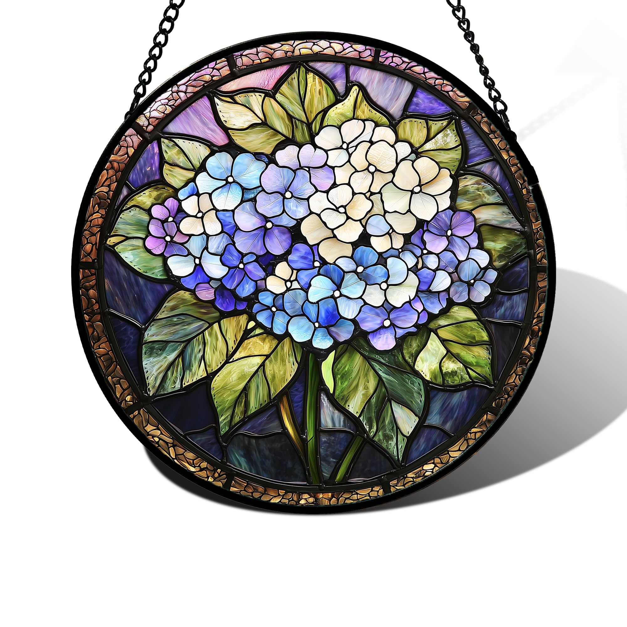 DASTOLL Stained Glass Window Hanging, Hydrangea Flowers Sun Catchers Diamond Glass Panel Hangings Plant Suncatcher Decor for Birthday for Women, Men, Wife, Aunt, and Mom 6.3 in