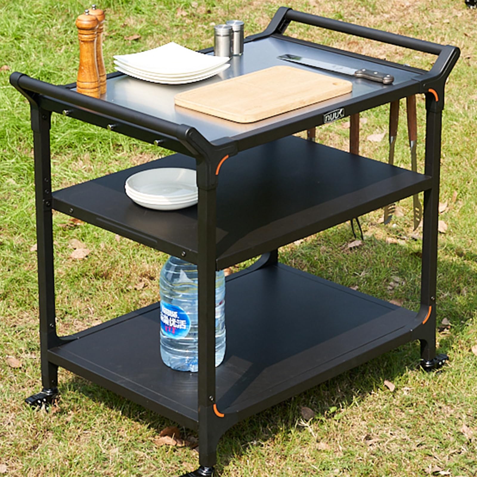 24"x30" Outdoor Grill Prep Table, 3-Layer Metal Cart