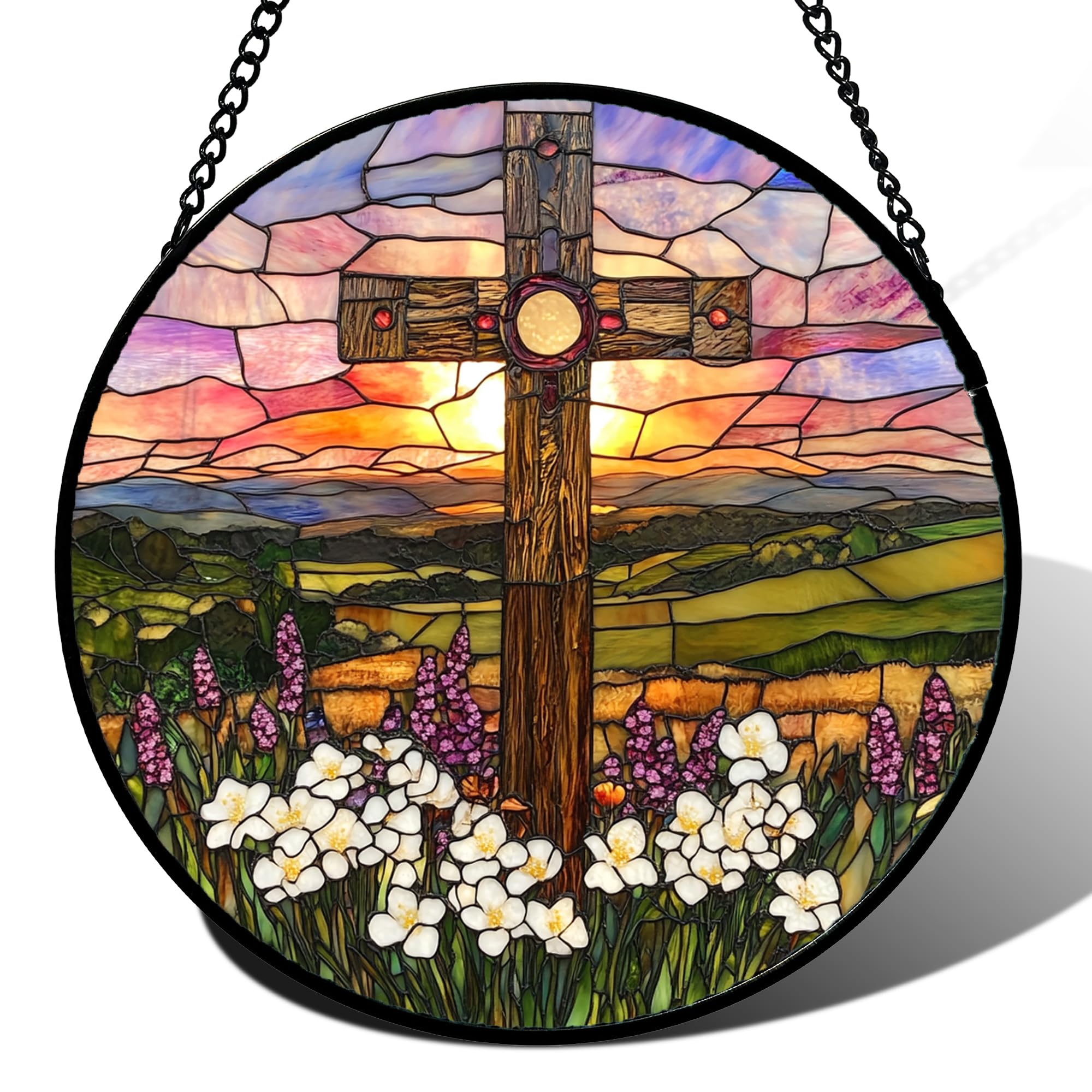 DASTOLL Stained Glass Window Hanging, Hydrangea Flowers Sun Catchers Diamond Glass Panel Hangings Plant Suncatcher Decor for Birthday for Women, Men, Wife, Aunt, and Mom 6.3 in