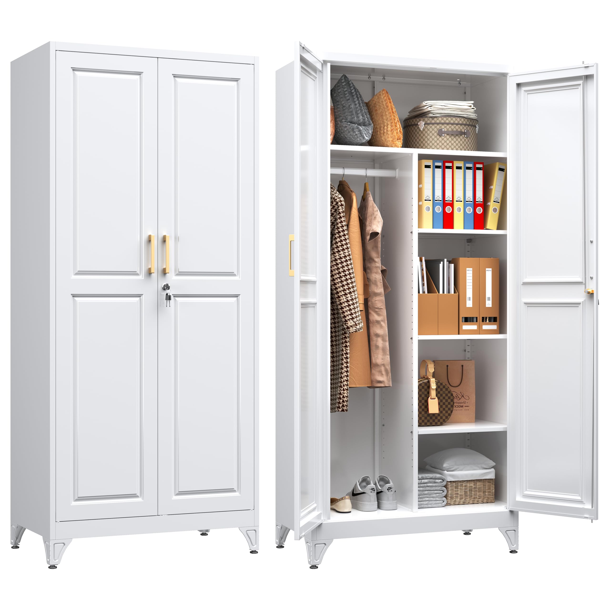SteeLoong Kitchen Pantry Cabinet,75" Metal Storage Cabinet with Doors and 5 Adjustable Shelves,Black Tall Locker Organizer Steel Garage Cabinets for Tool,File Cabinet for Office,Kitchen,Garage,School
