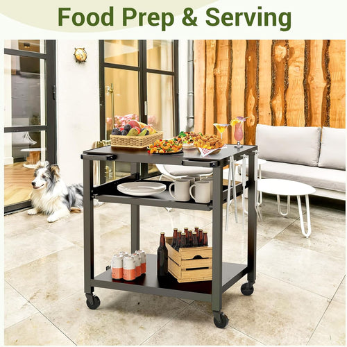 24"x30" Outdoor Grill Prep Table, 3-Layer Metal Cart